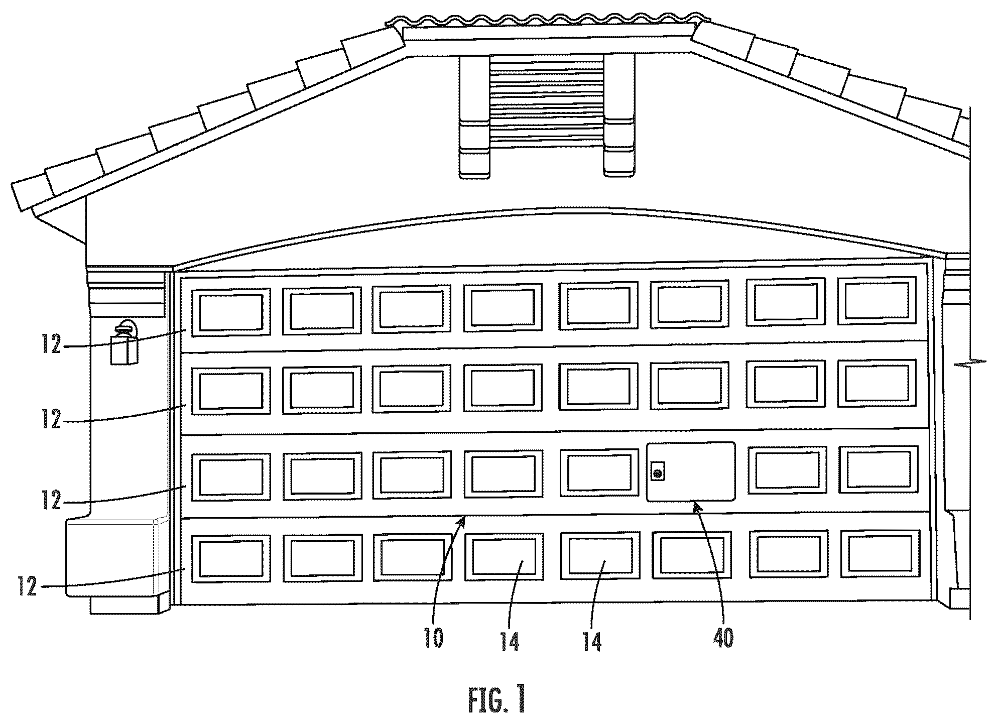 Patent US12460473 — Garage door with secure door assembly for packages — Figure 1