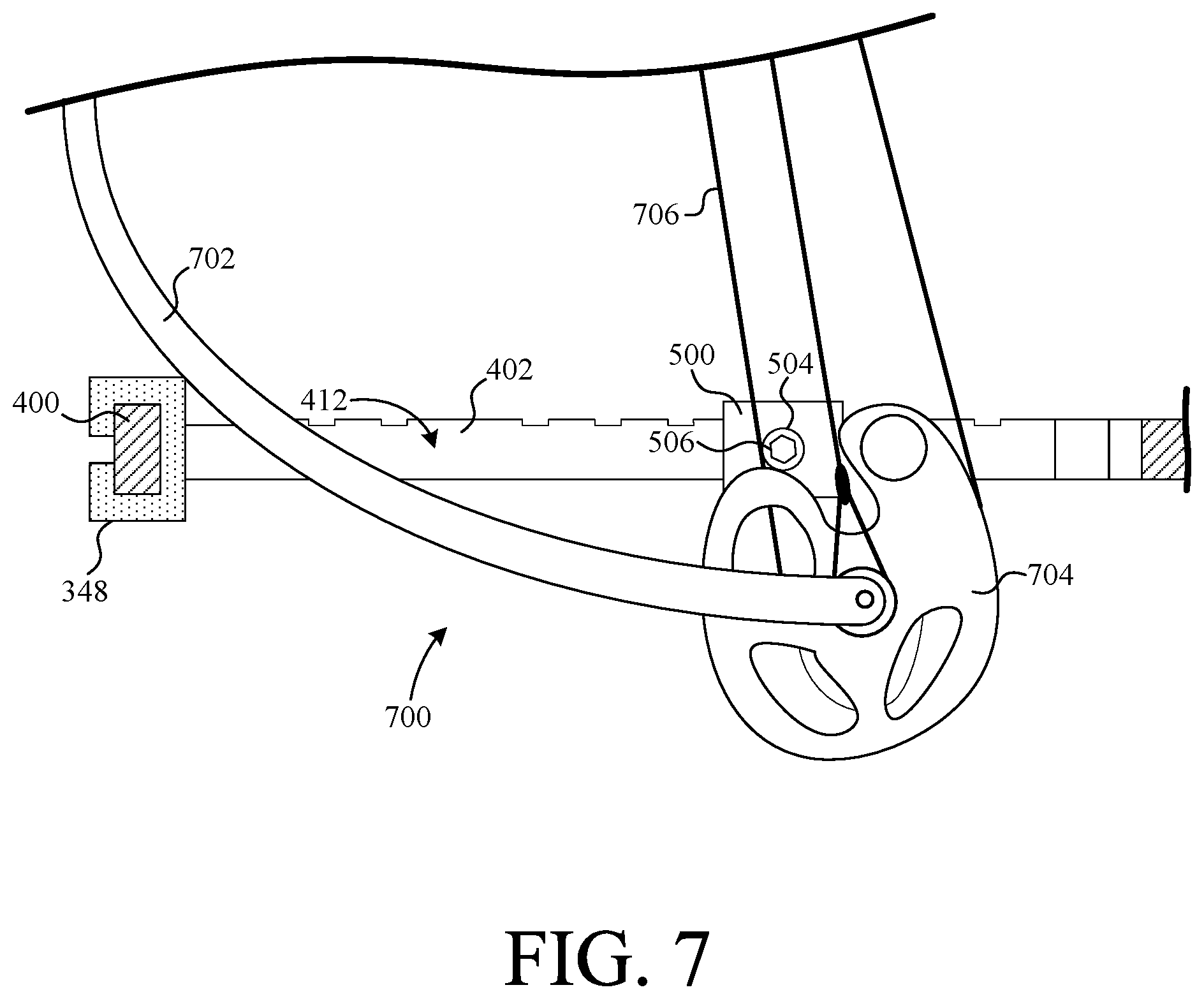 Patent US12460478 Figure 8 – Climbing stick with wrap-around step and tree engaging structure