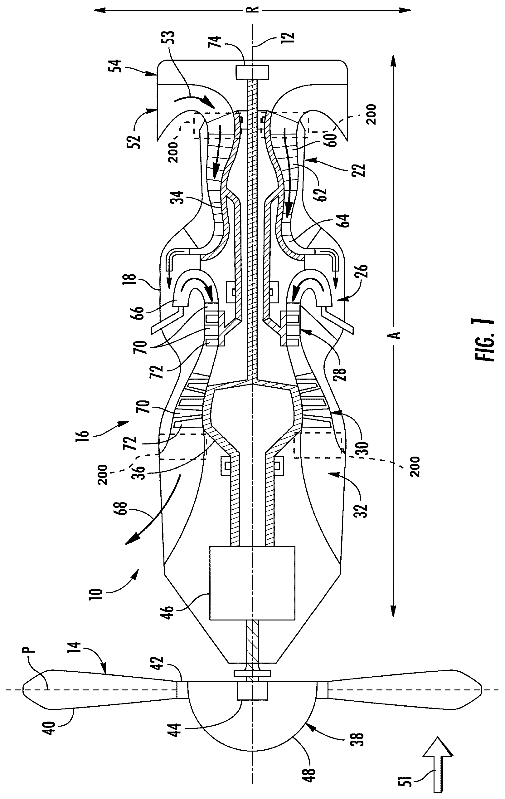 Patent US12460576 — Reverse flow gas turbine engine having electric machine — Figure 1