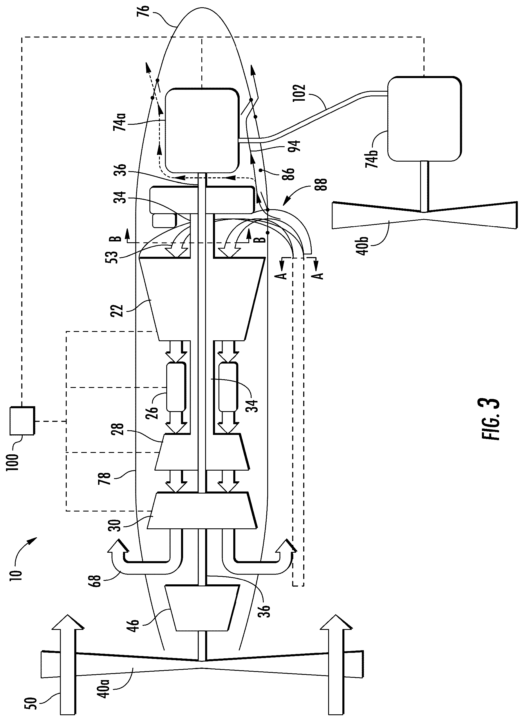 Patent US12460576 Figure 3 – Reverse flow gas turbine engine having electric machine