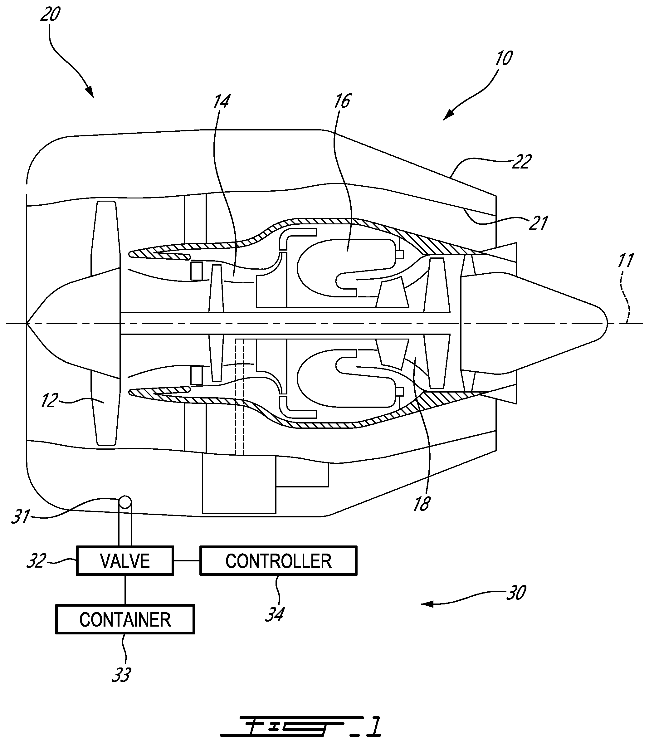Patent US12460581 — Method and system for mitigating corrosion and/or erosion in an aircraft engine — Figure 1