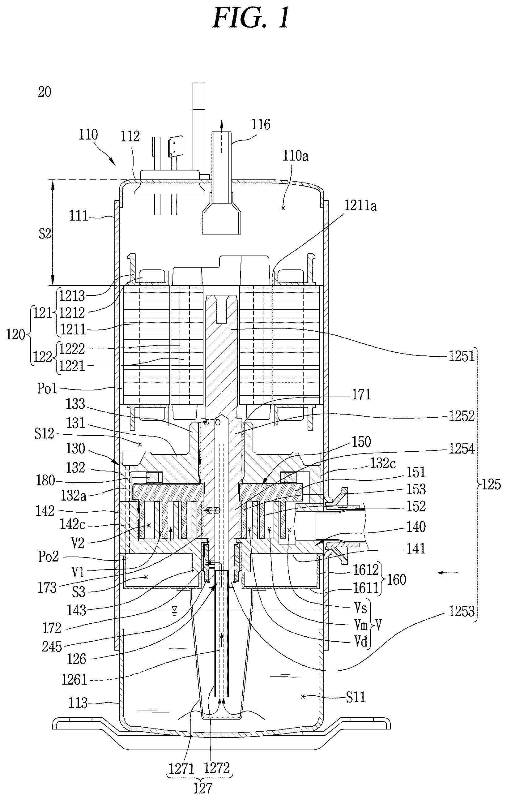 Patent US12460638 — Scroll compressor — Figure 1
