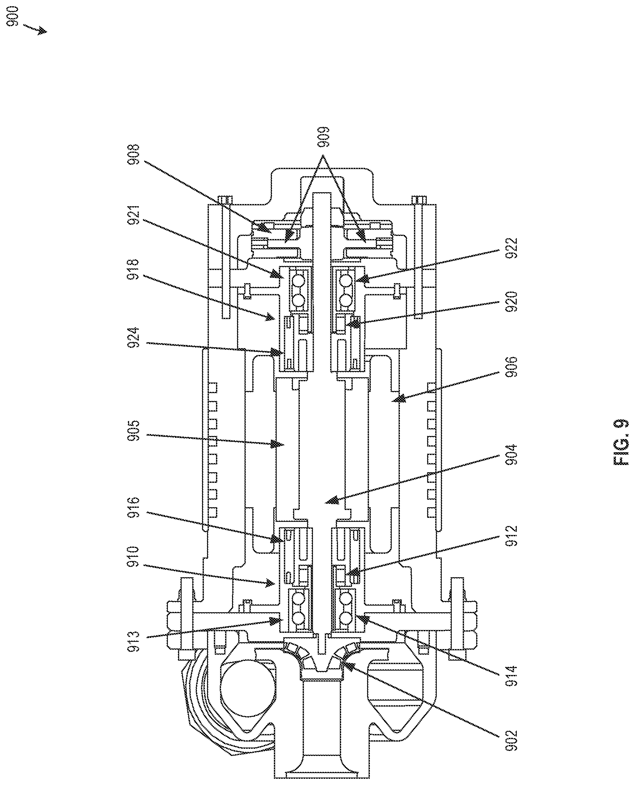Patent US12460647 Figure 9 – Integrated bearing systems for dynamically supporting shafts in pump systems