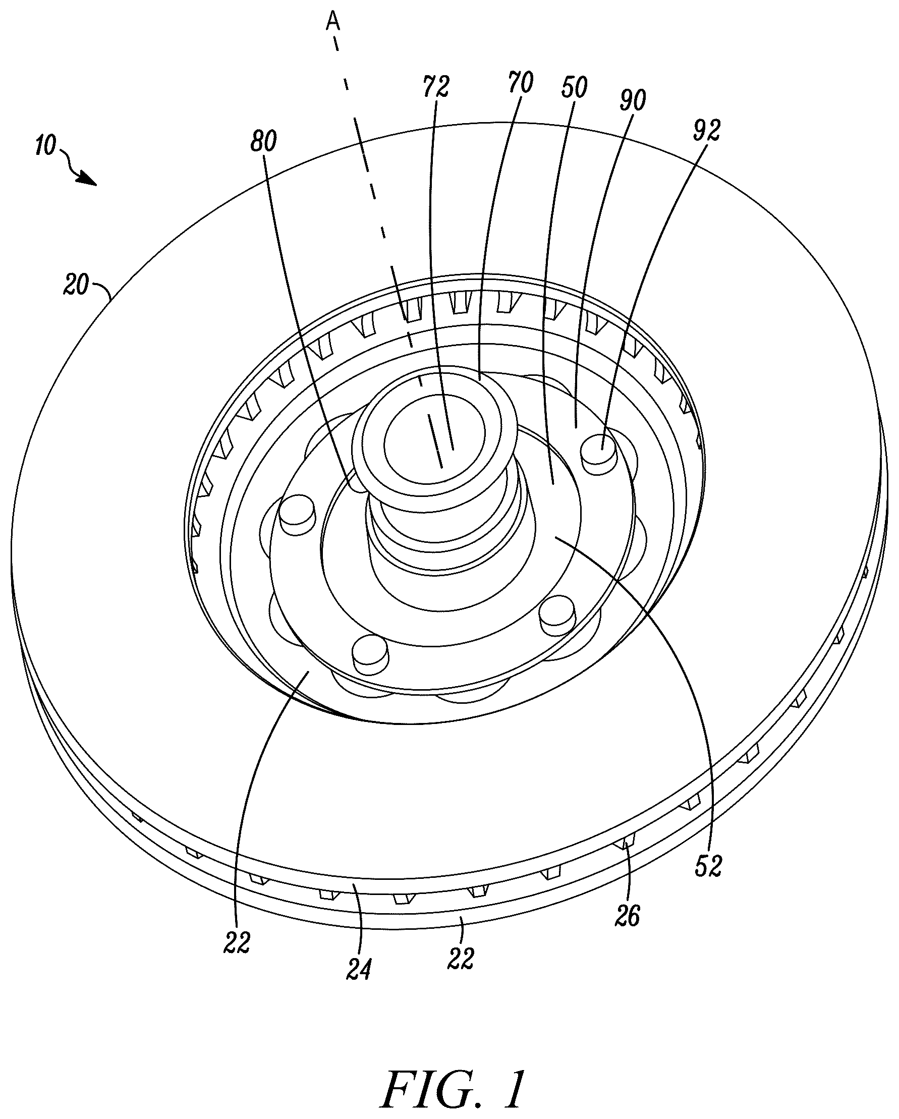 Patent US12460689 Figure 1 – Brake assembly including expandable rotor