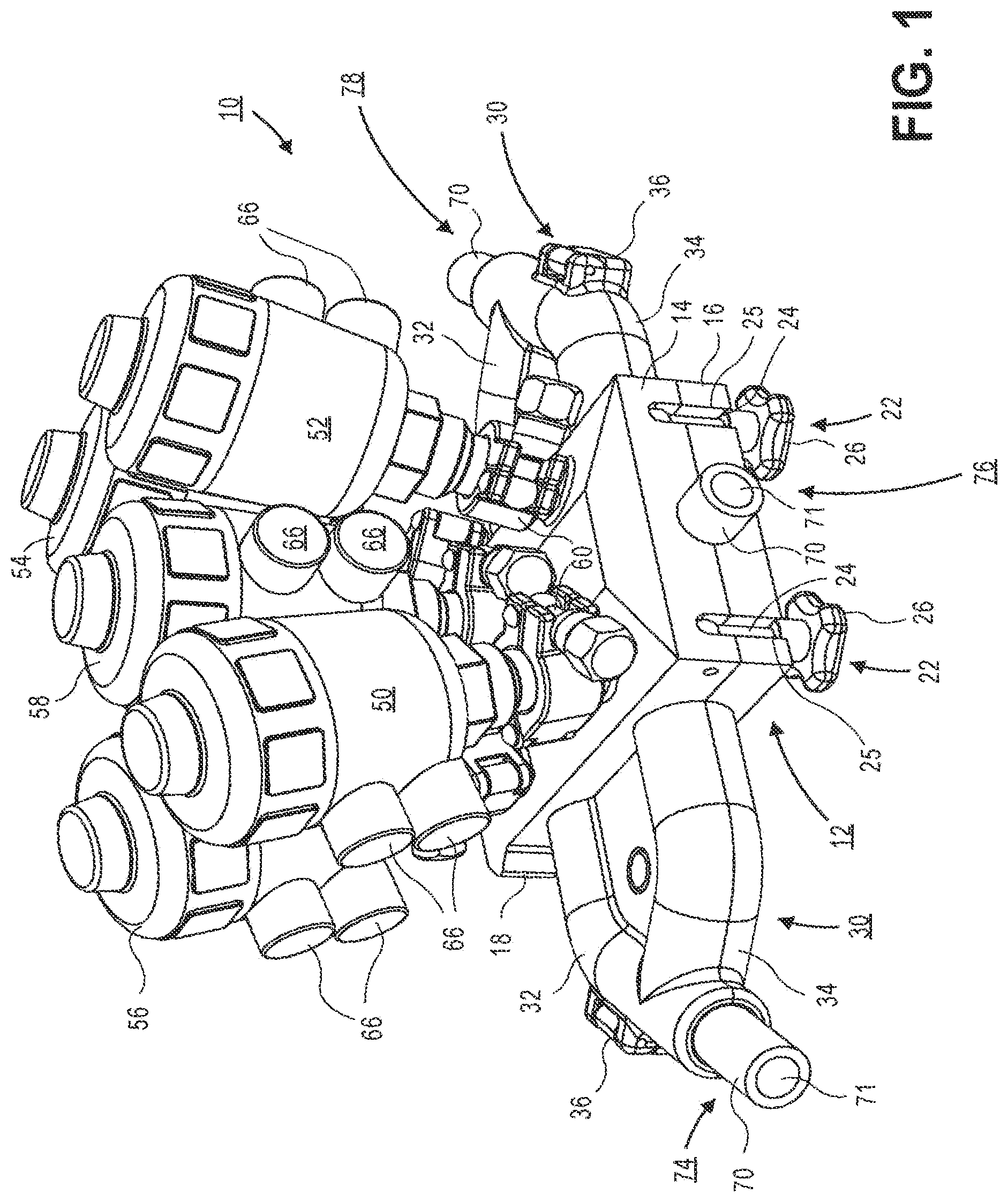 Patent US12460731 Figure 1 – Valve assembly with directional flow path
