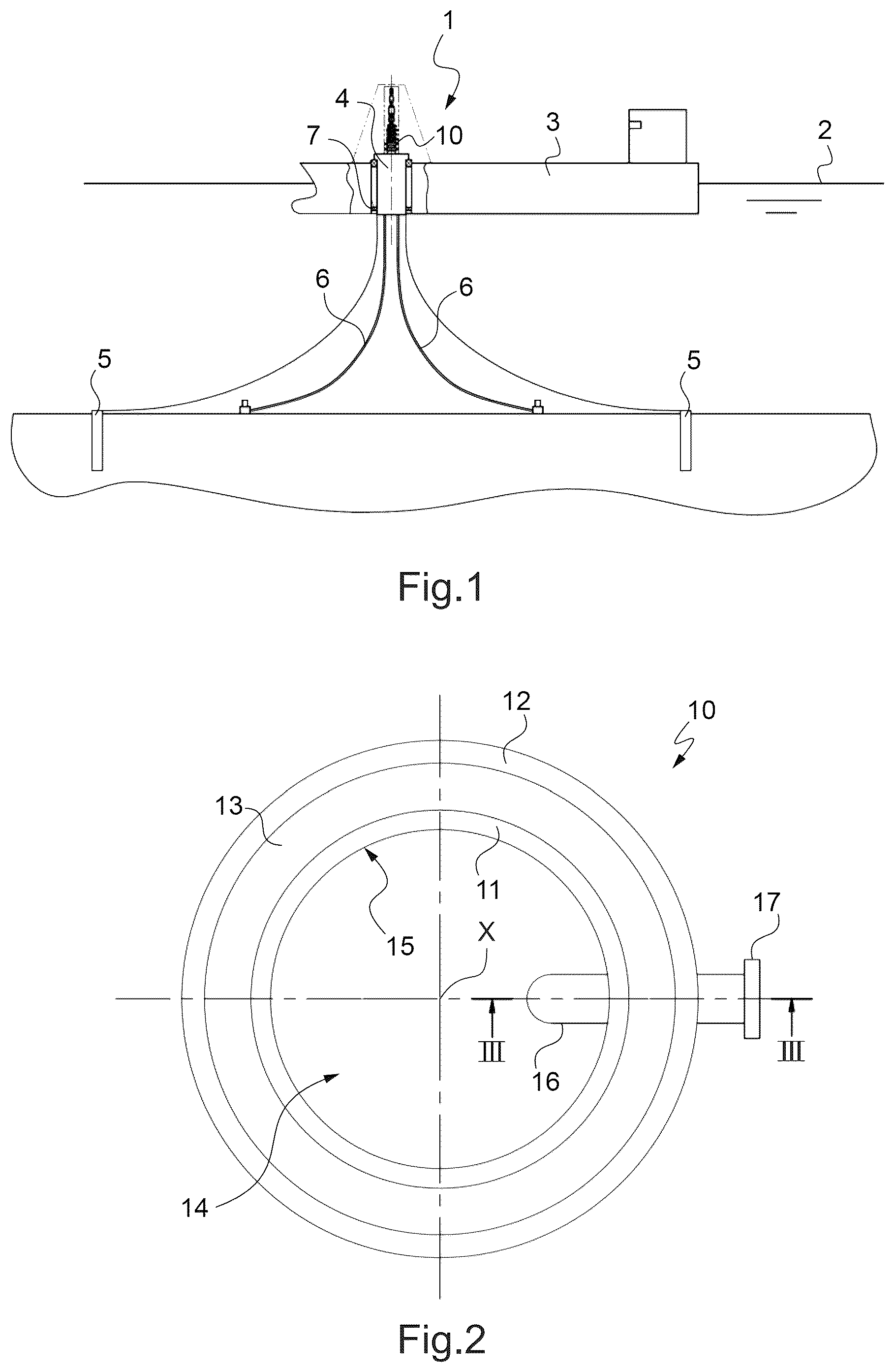 Patent US12460755 — Rotating joint device for a fluid energy exploitation installation, offshore platform type, and installation comprising such a device — Figure 1