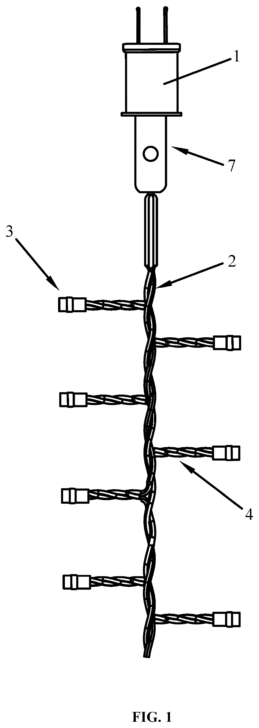 Patent US12460806 Figure 1 – LED string light with branch-trunk structure