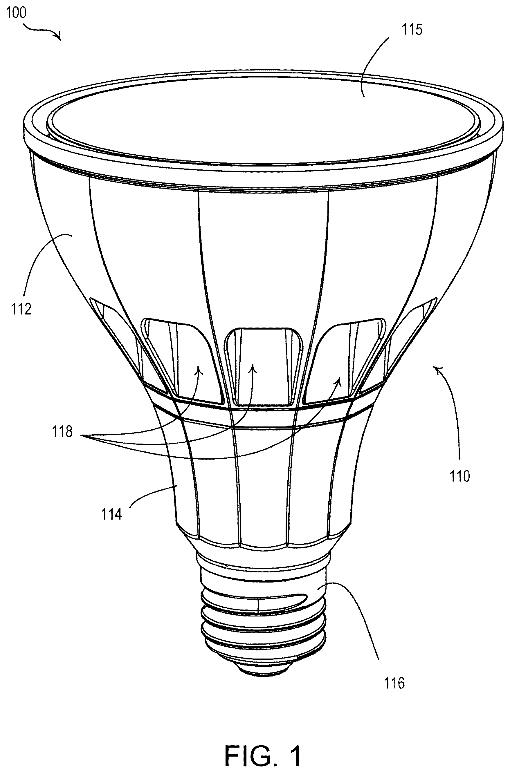 Patent US12460809 — Lighting device with inner and outer heat sinks having different thermal conductivities — Figure 1