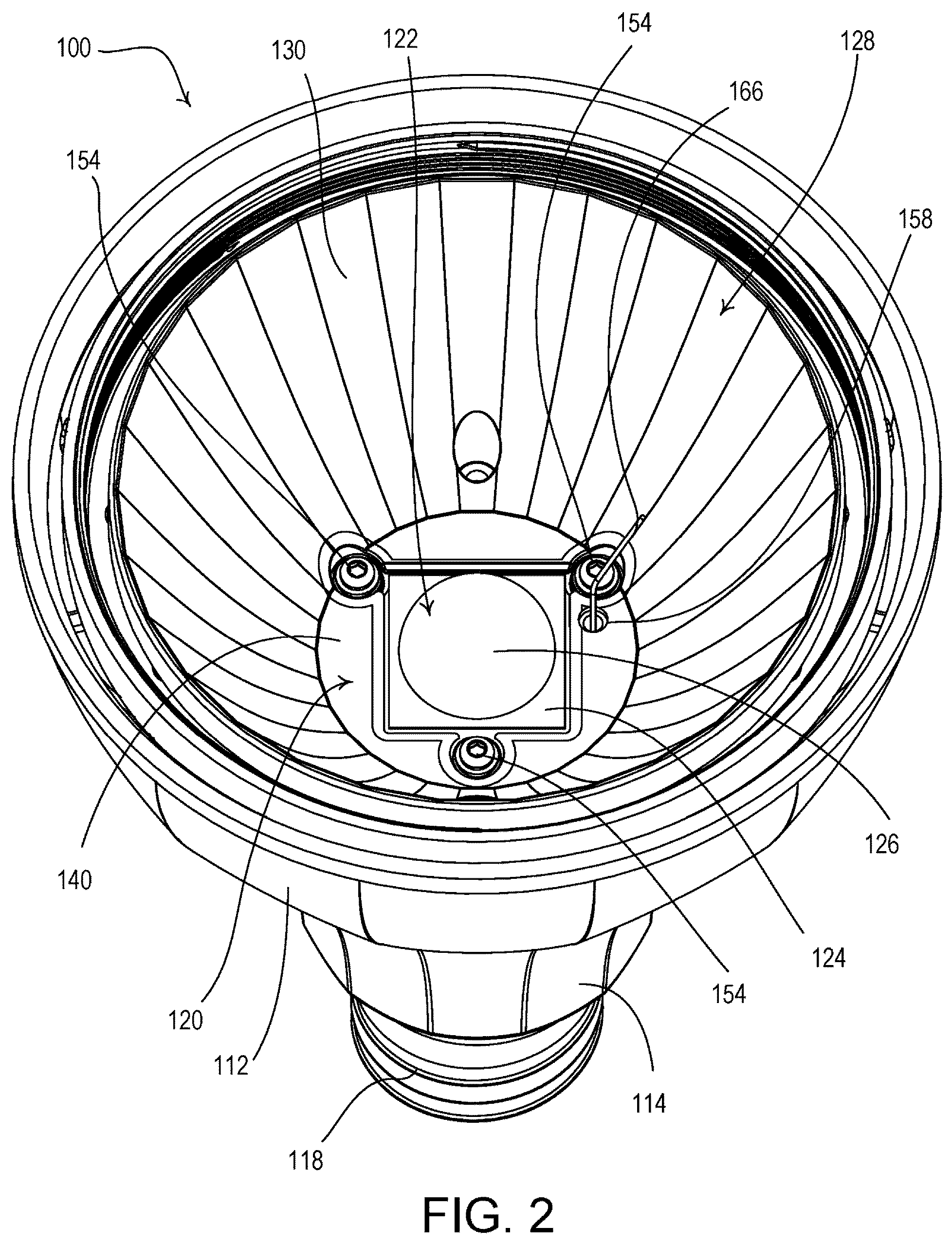 Patent US12460809 Figure 2 – Lighting device with inner and outer heat sinks having different thermal conductivities