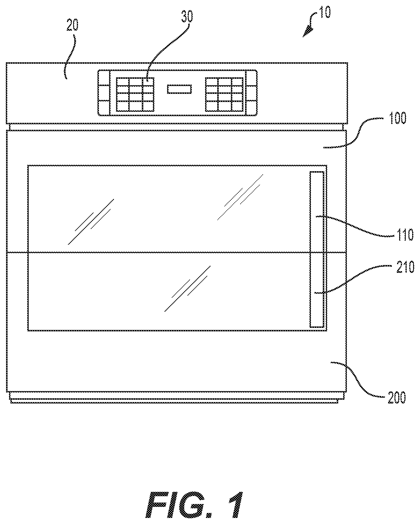 Patent US12460826 — Interlocking dual side hinge door for a domestic kitchen appliance — Figure 1