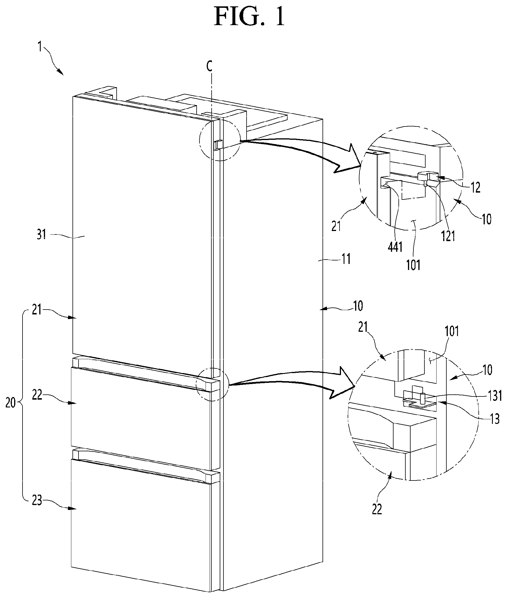 Patent US12460857 — Refrigerator — Figure 1