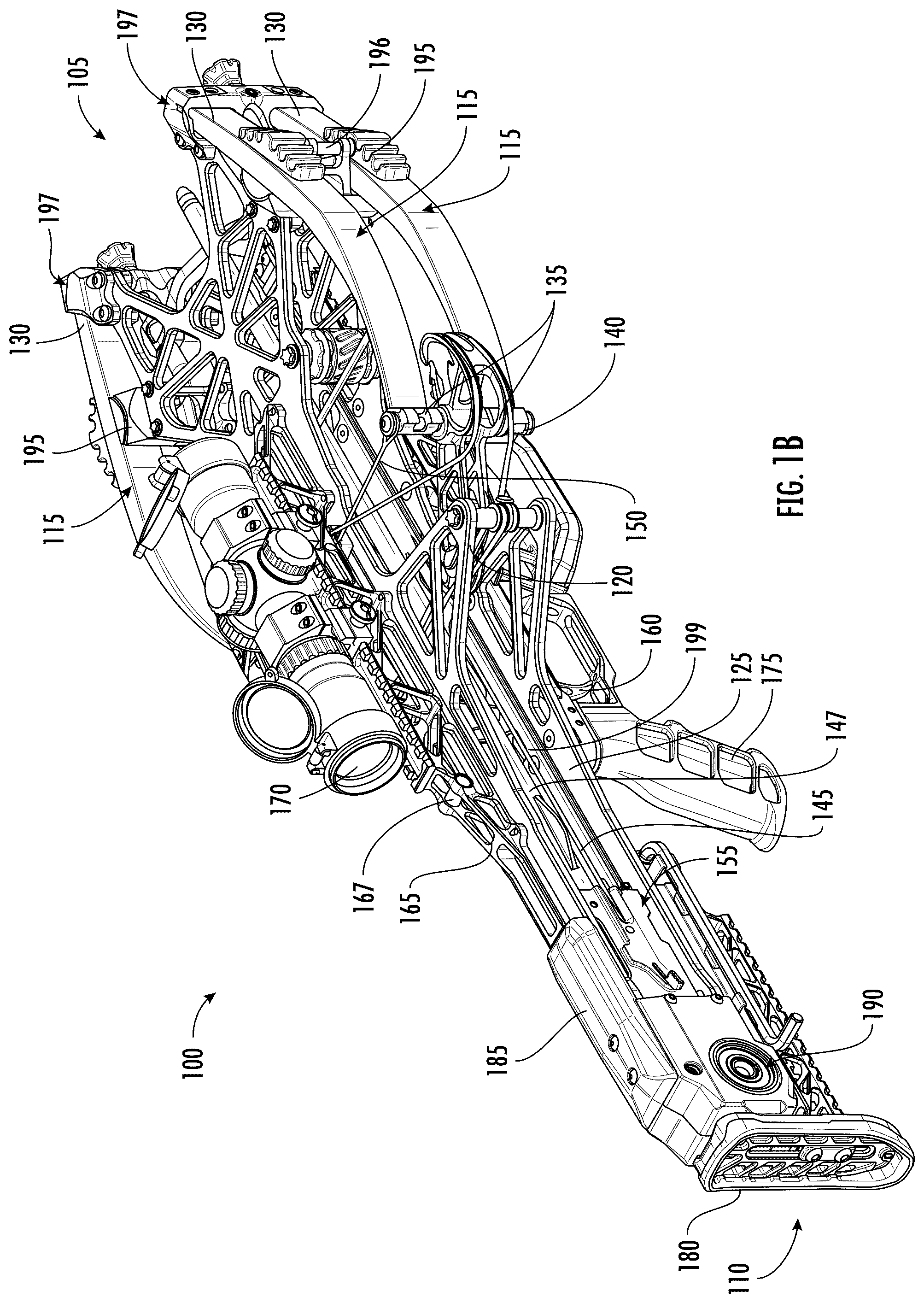 Patent US12460893 Figure 2 – Crossbow with draw string coupled to fixed location