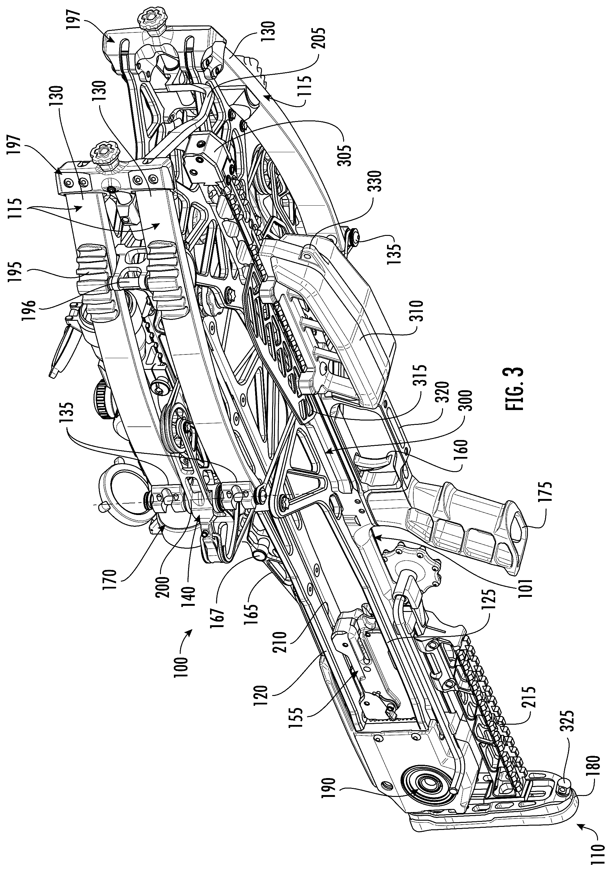 Patent US12460893 Figure 4 – Crossbow with draw string coupled to fixed location