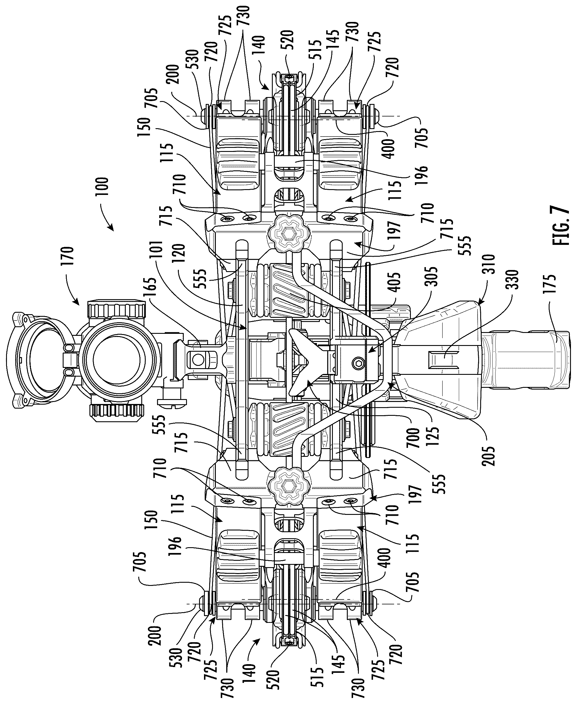 Patent US12460893 Figure 11 – Crossbow with draw string coupled to fixed location