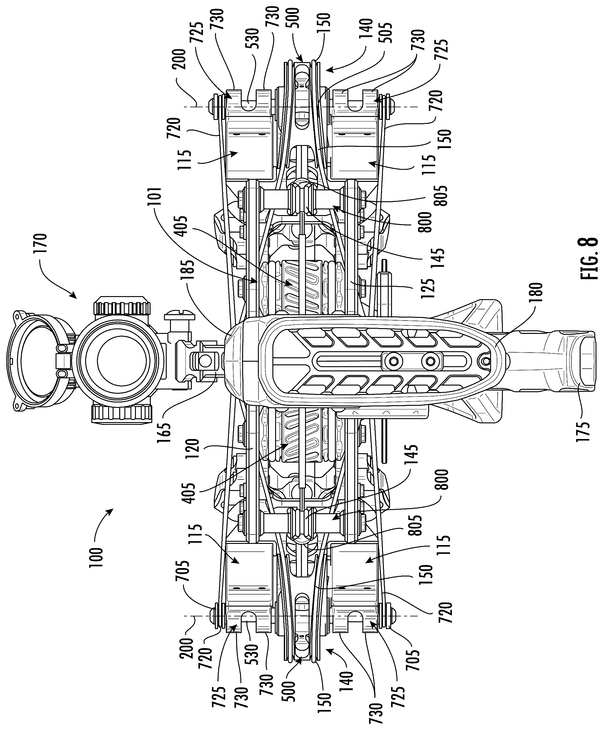 Patent US12460893 Figure 12 – Crossbow with draw string coupled to fixed location