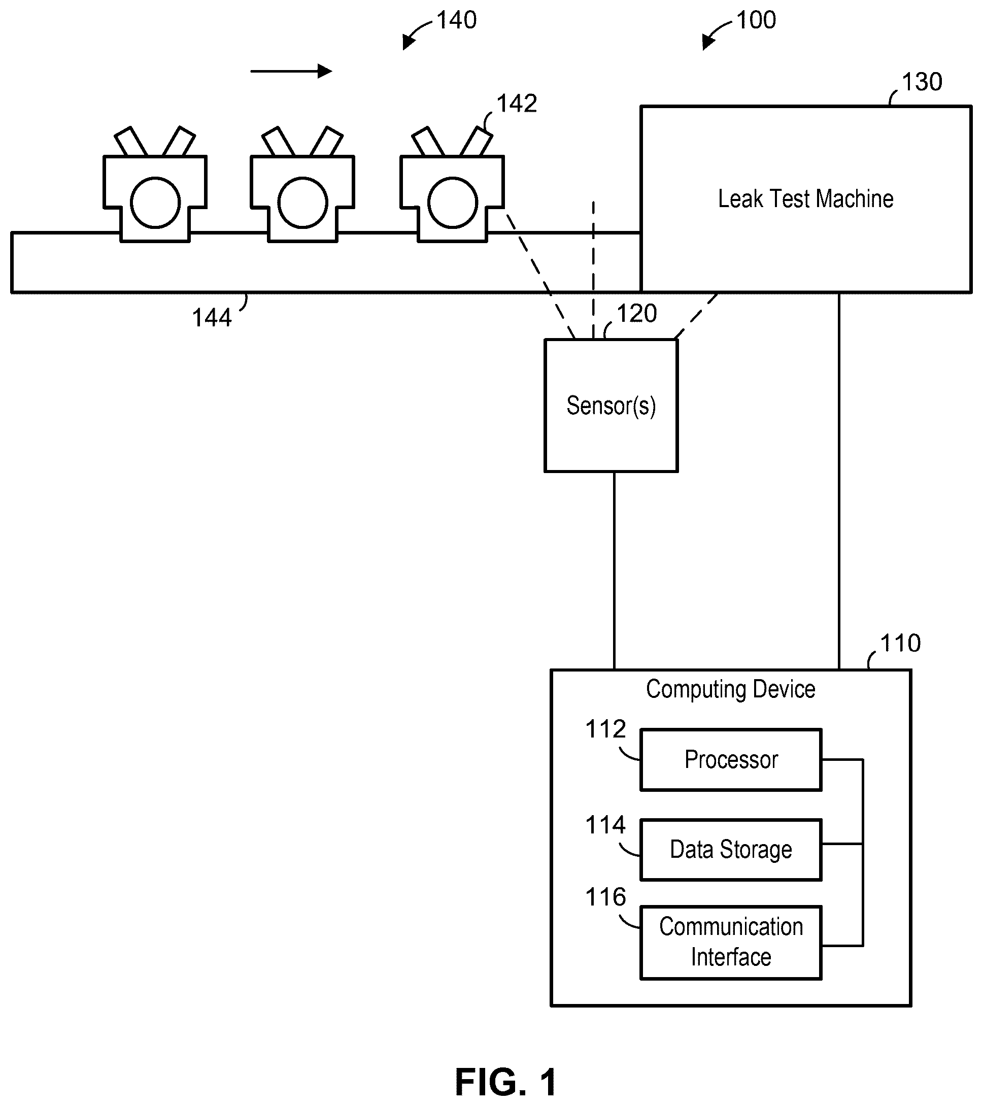 Patent US12460987 — Systems and methods for calibrating a leak test machine for a manufacturing line — Figure 1