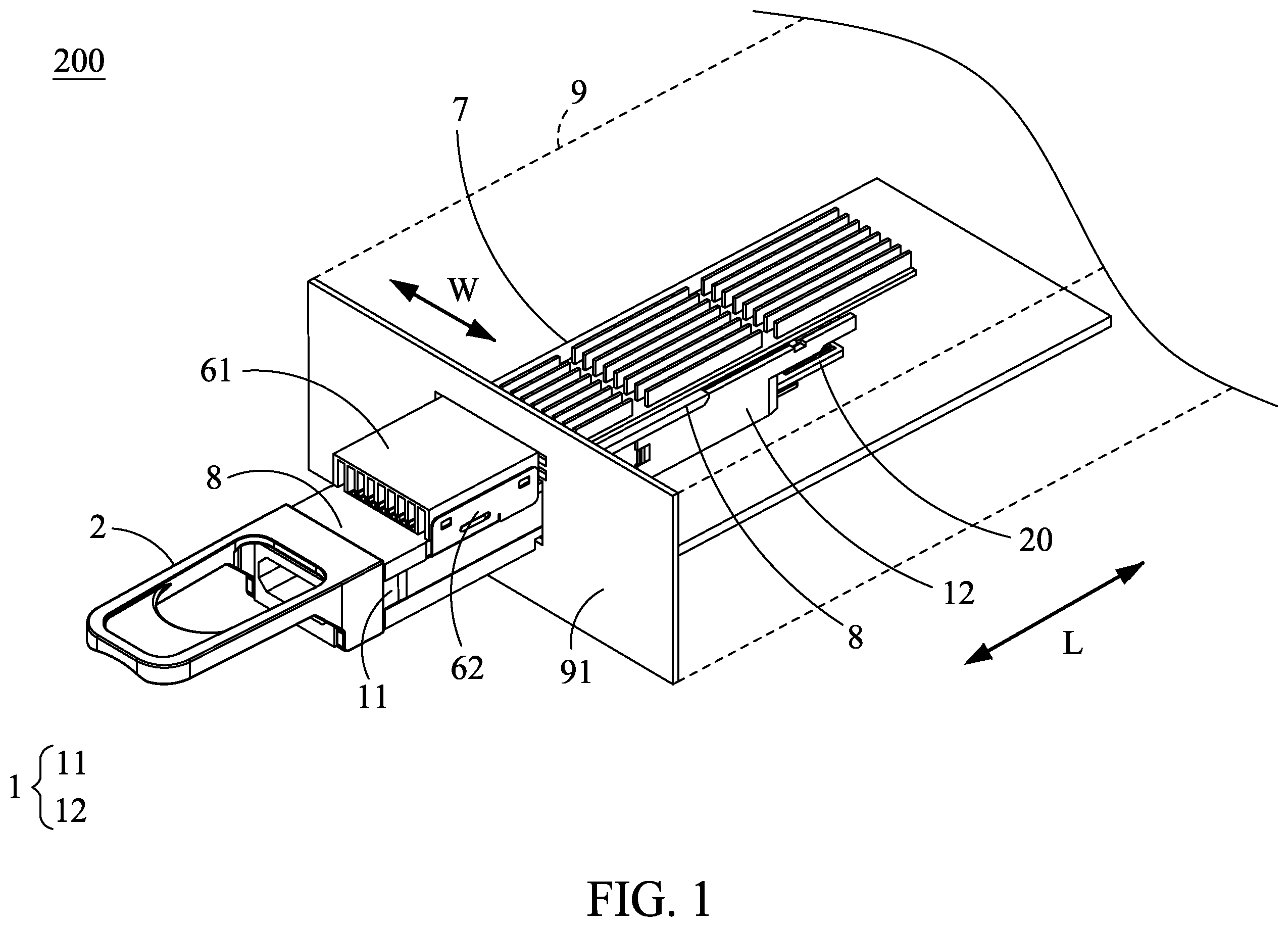 Patent US12468092 — Heat dissipation structure of optical transceiver and optical transceiver — Figure 1