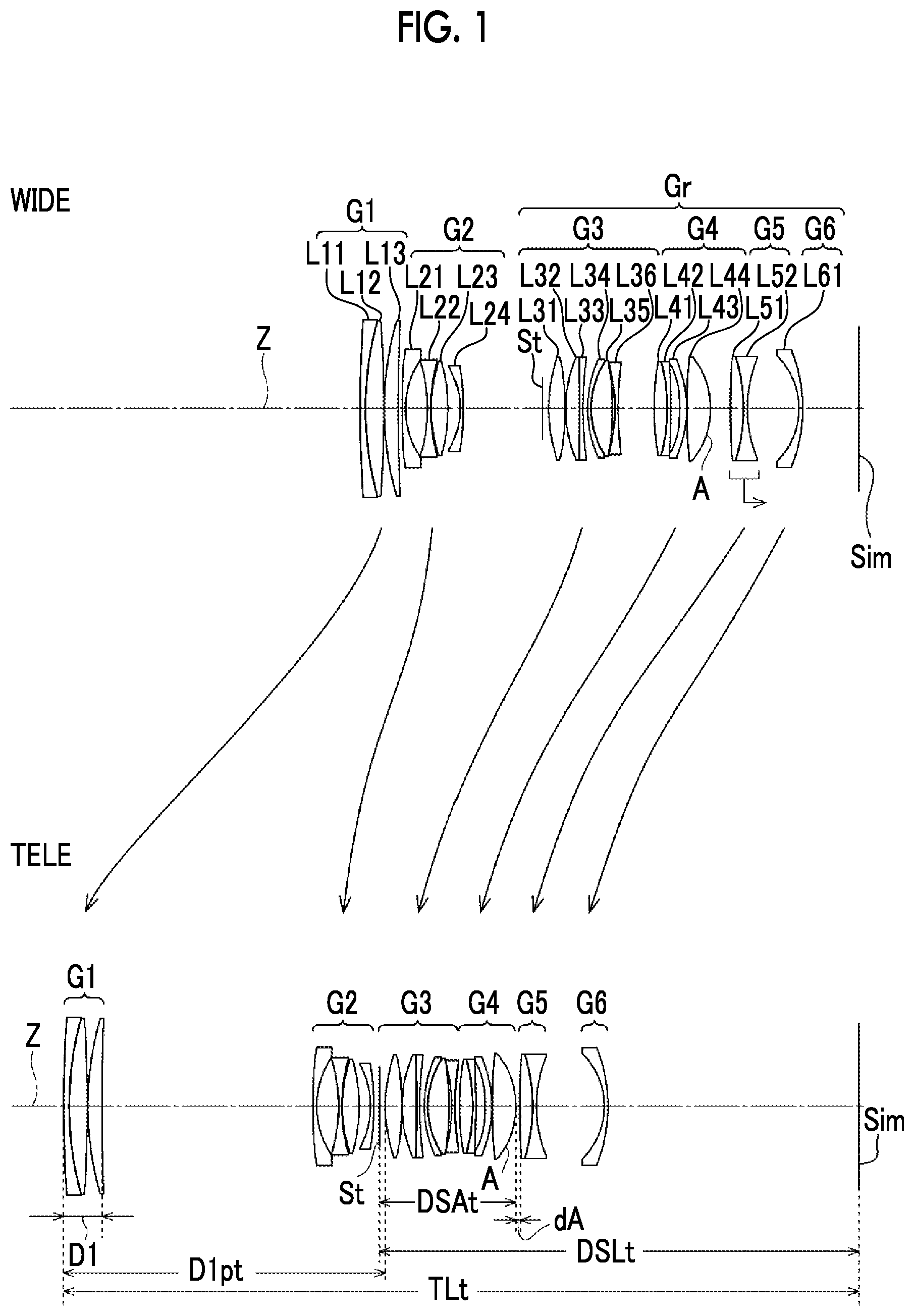 Patent US12468132 — Zoom lens and imaging apparatus — Figure 1