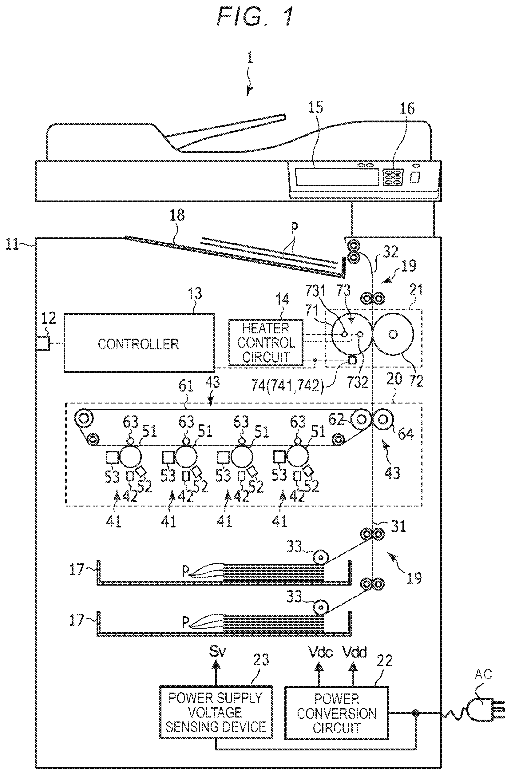 Patent US12468247 — Fixing device configured to determine whether there is an abnormality based on estimated temperature values — Figure 1