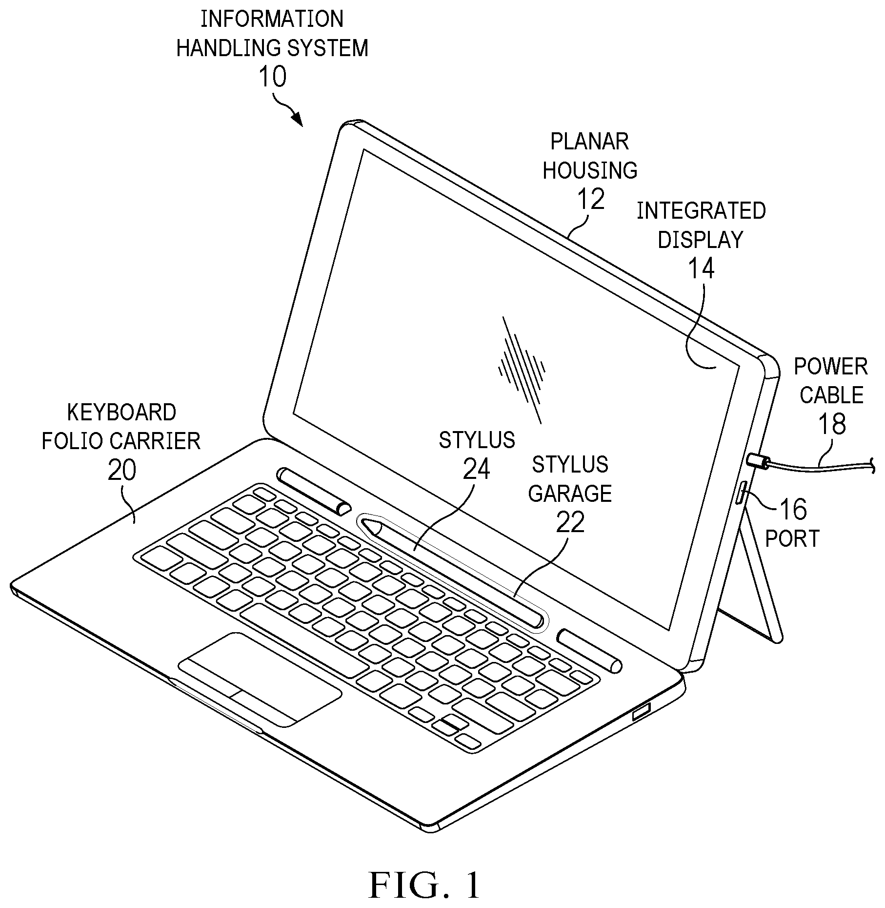 Patent US12468336 — Information handling system folio stylus garage power management — Figure 1