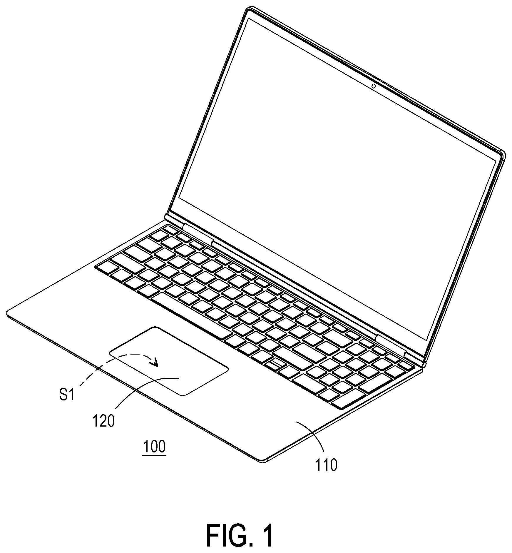 Patent US12468356 — Laptop computer with detachable touchpad module — Figure 1