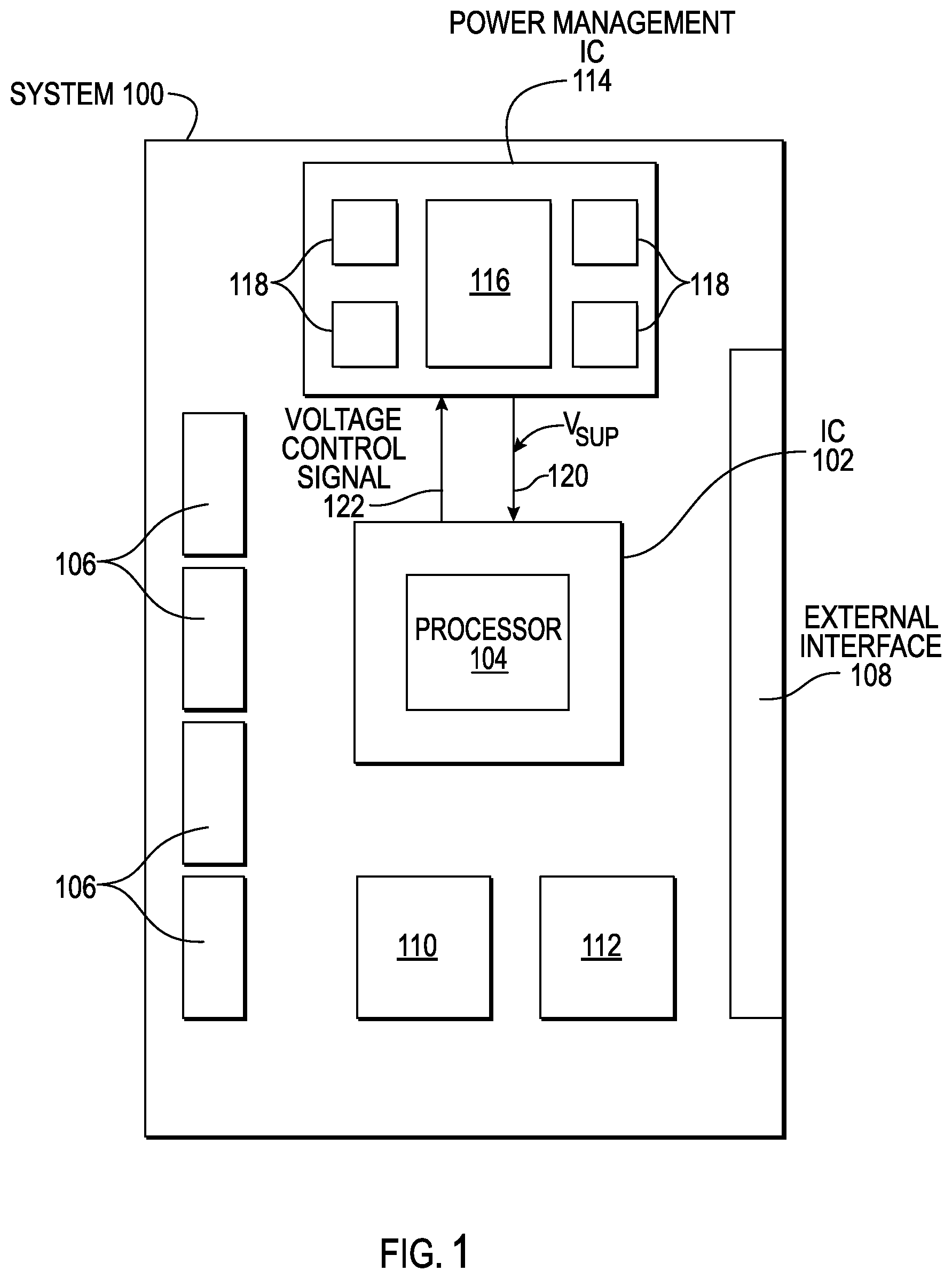 Patent US12468377 — Processors including power control circuits to reduce a no-load voltage to save power and increase longevity and related methods — Figure 1