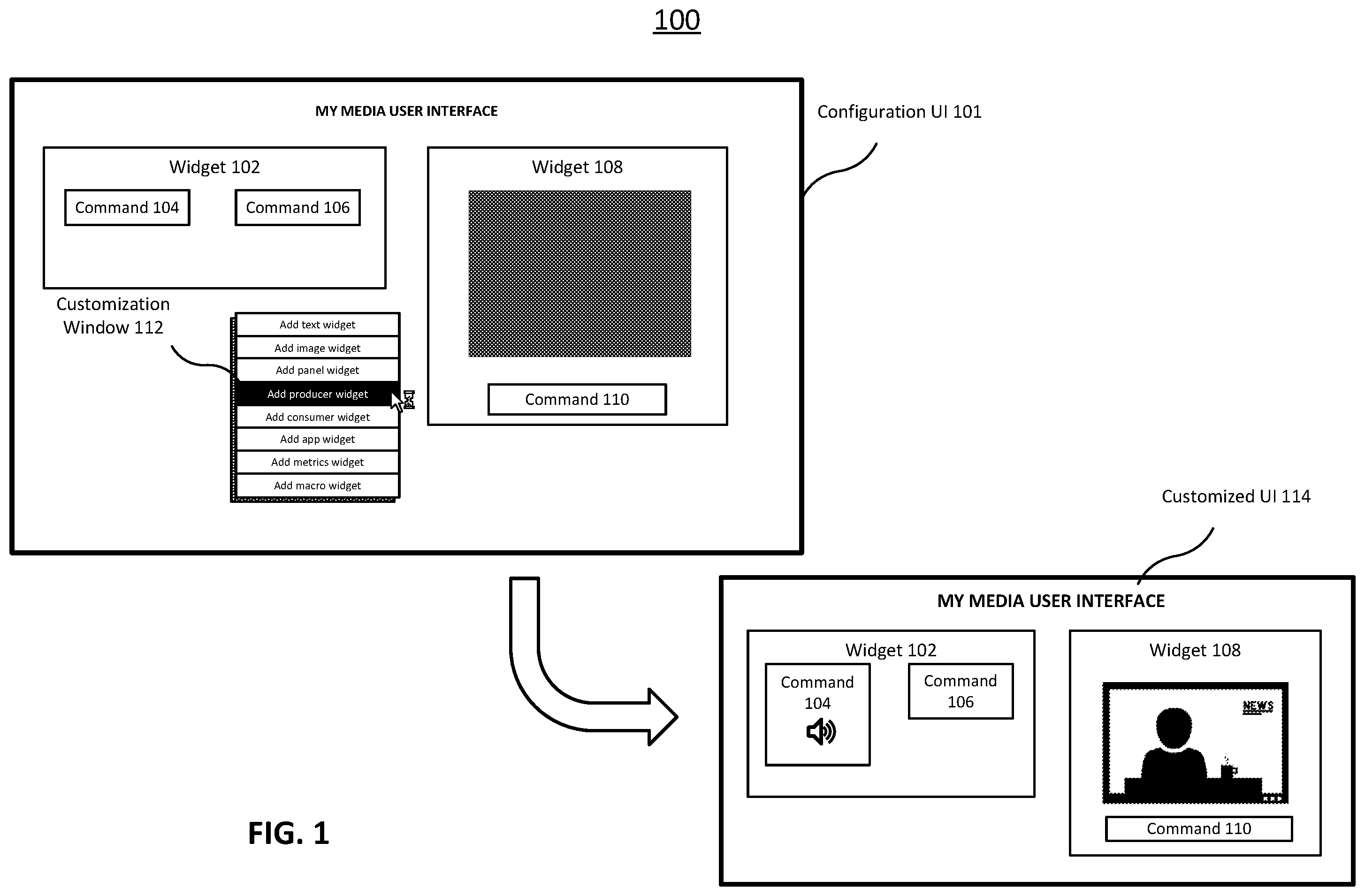 Patent US12468559 — System and method for generating customized user interface with multi-application functionality — Figure 1