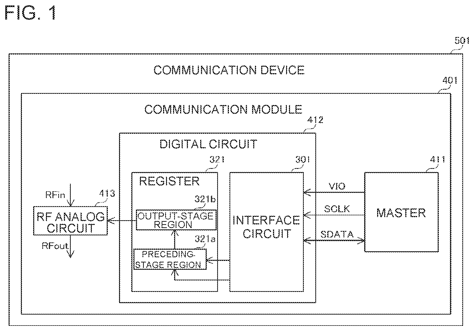 Patent US12468647 — Interface circuit, digital circuit, communication module, and communication device — Figure 1