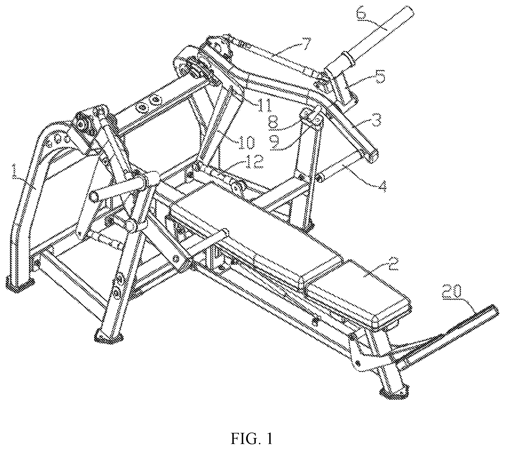 Patent US12472396 — Bench press training machine with variable arms of force — Figure 1