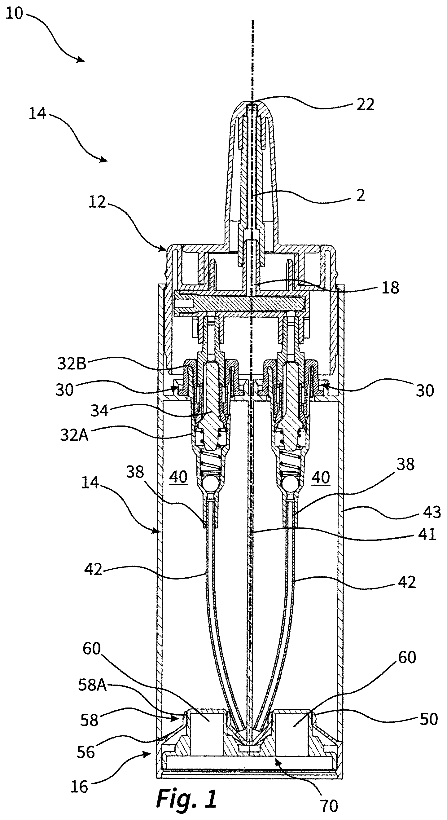 Patent US12472521 — Liquid dispenser with two liquid reservoirs — Figure 1