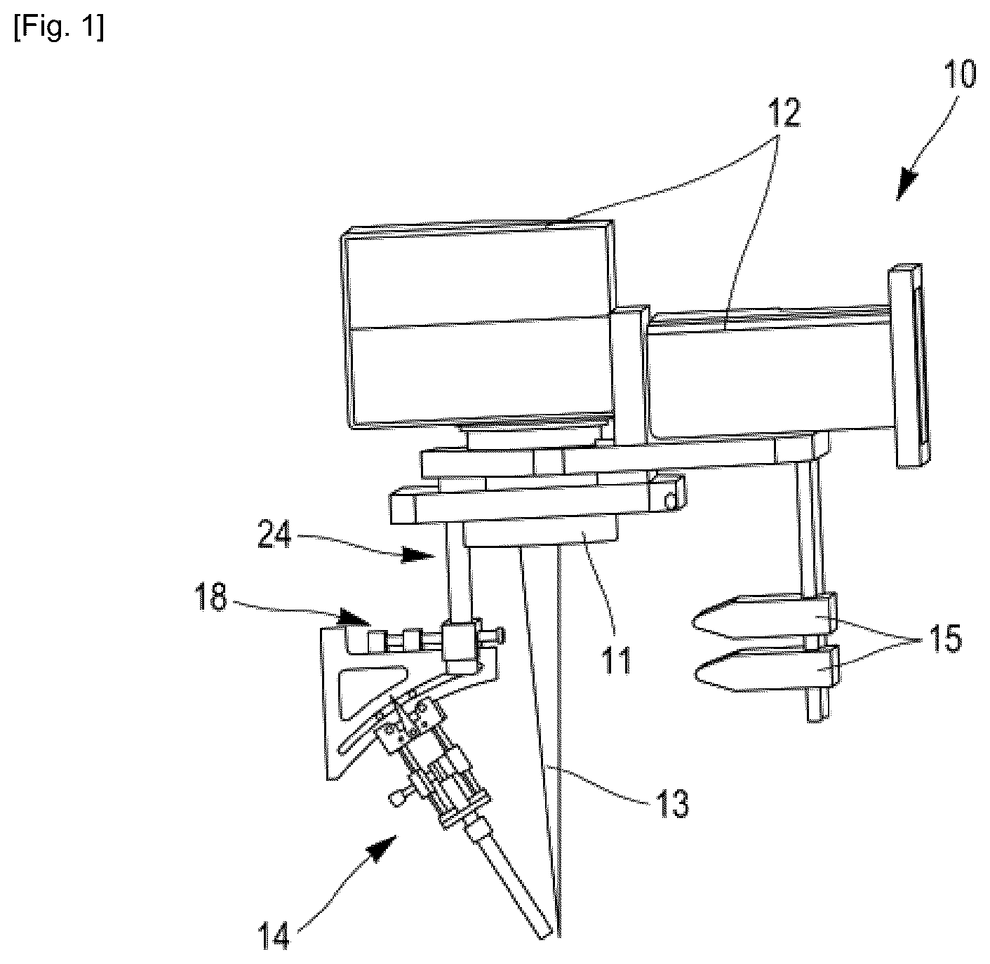 Patent US12472583 — System and method for adding material to a determined surface of a workpiece by means of a laser beam directed by a laser scanning head and lateral powder injection — Figure 1