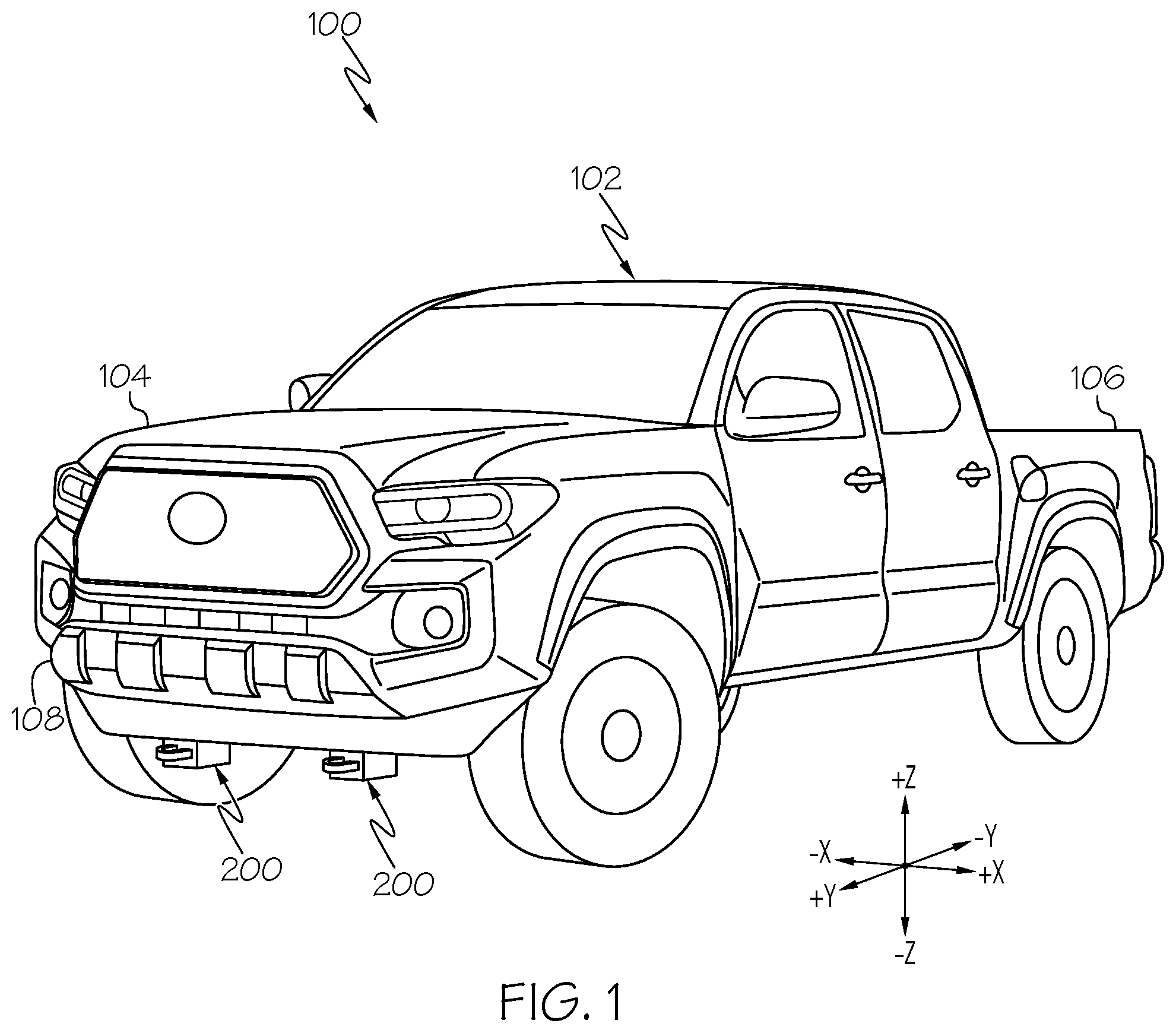 Patent US12472785 — Collapsing tow hook assemblies and vehicles including same — Figure 1