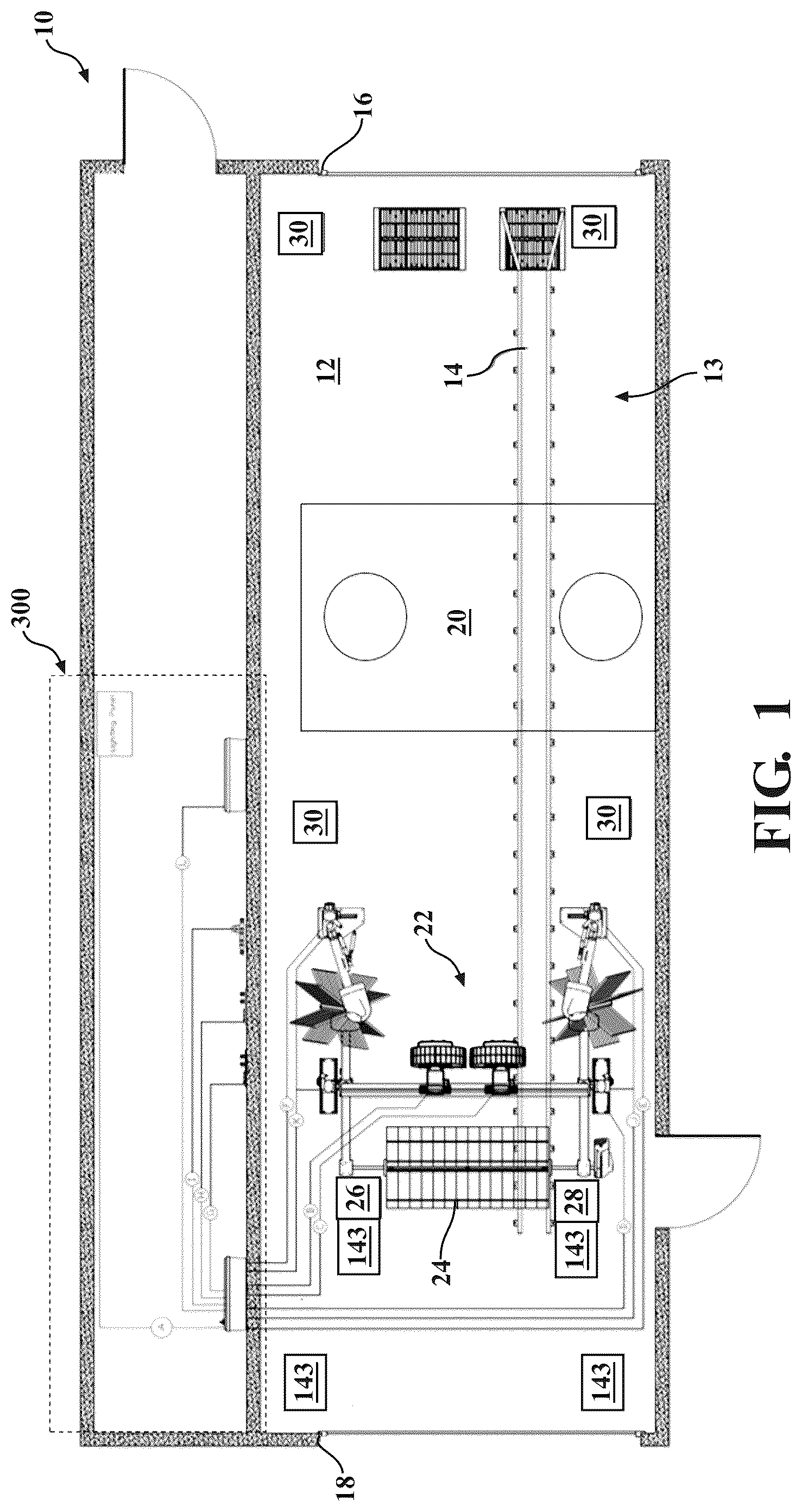 Patent US12472908 — Vehicle wash system having dryer media devices and an air moving assembly for removing excess moisture from the dryer media devices — Figure 1