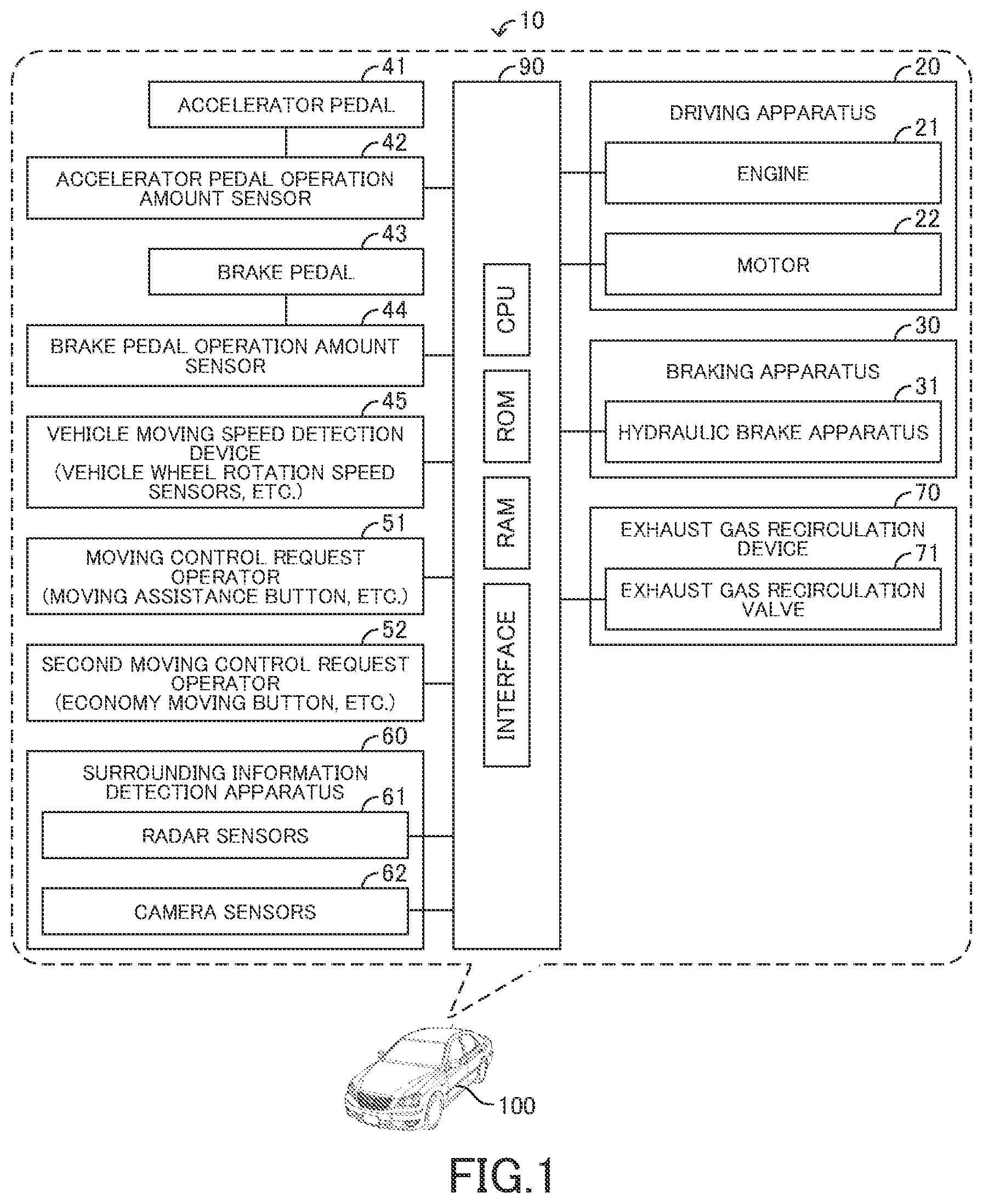 Patent US12472924 — Vehicle moving apparatus with engine start determination values and engine power limitation for moving control — Figure 1