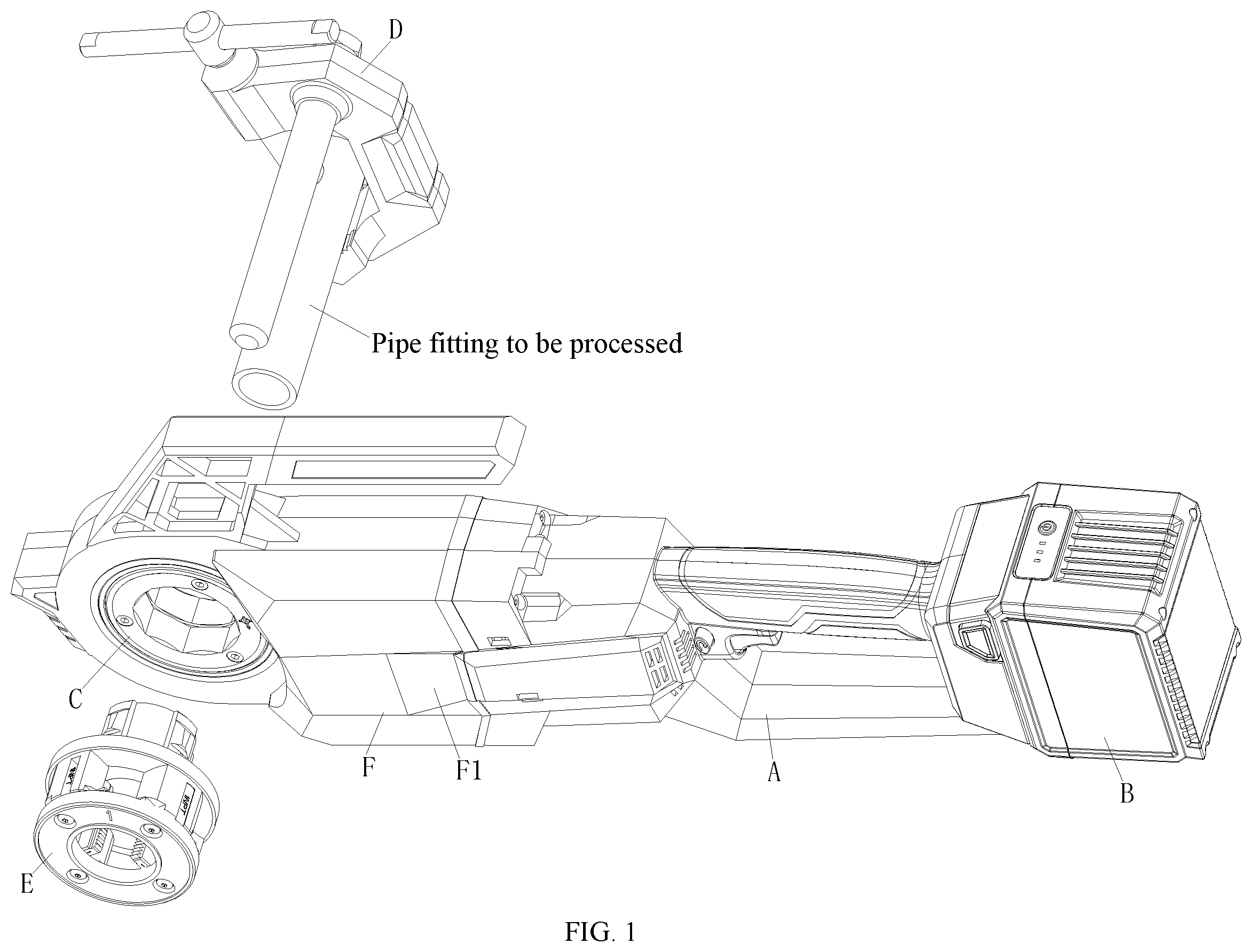 Patent US12479038 Figure 1 – Handheld lithium battery threading machine and threading method