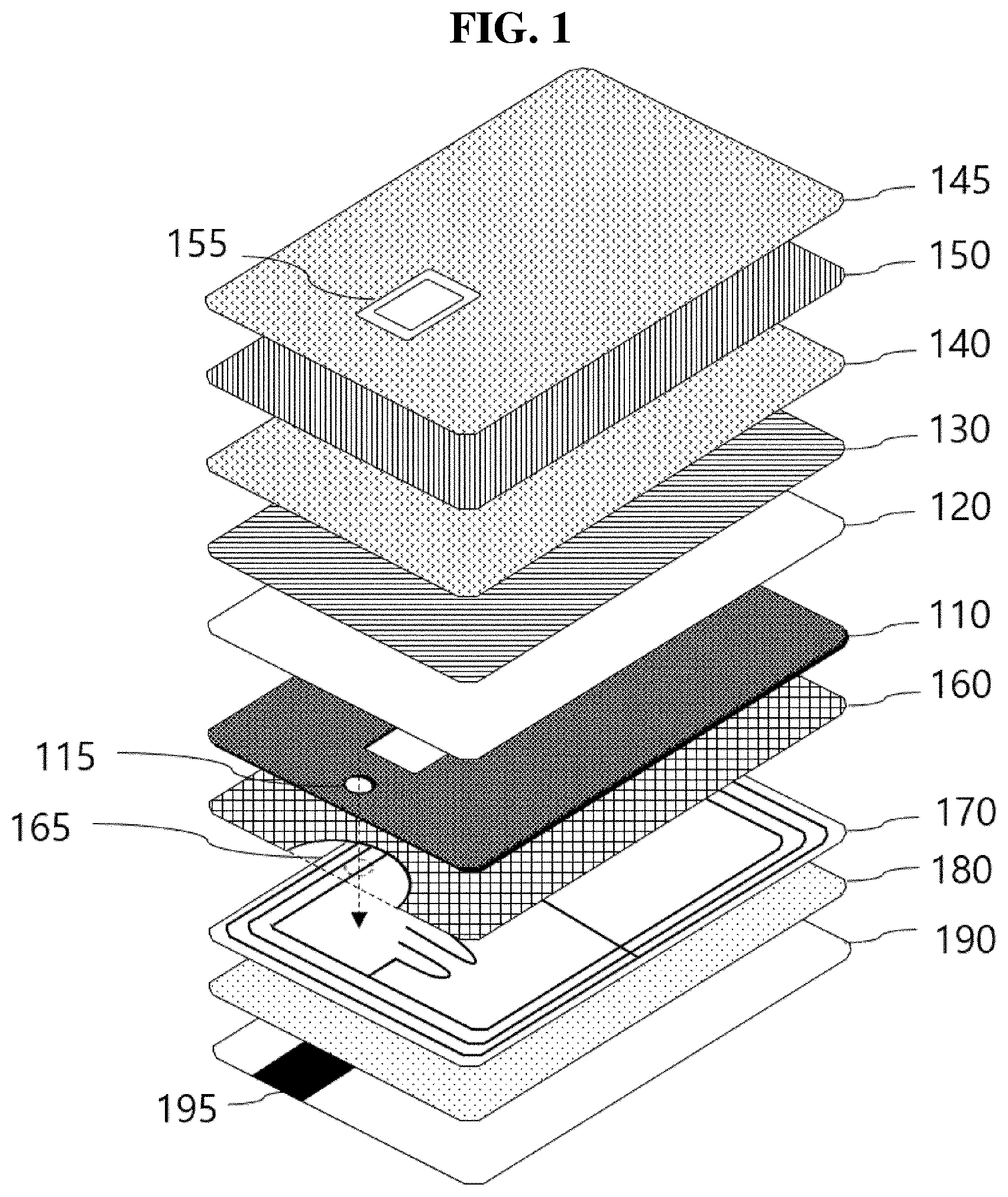 Patent US12479229 Figure 1 – Card with 3D pattern and manufacturing method thereof
