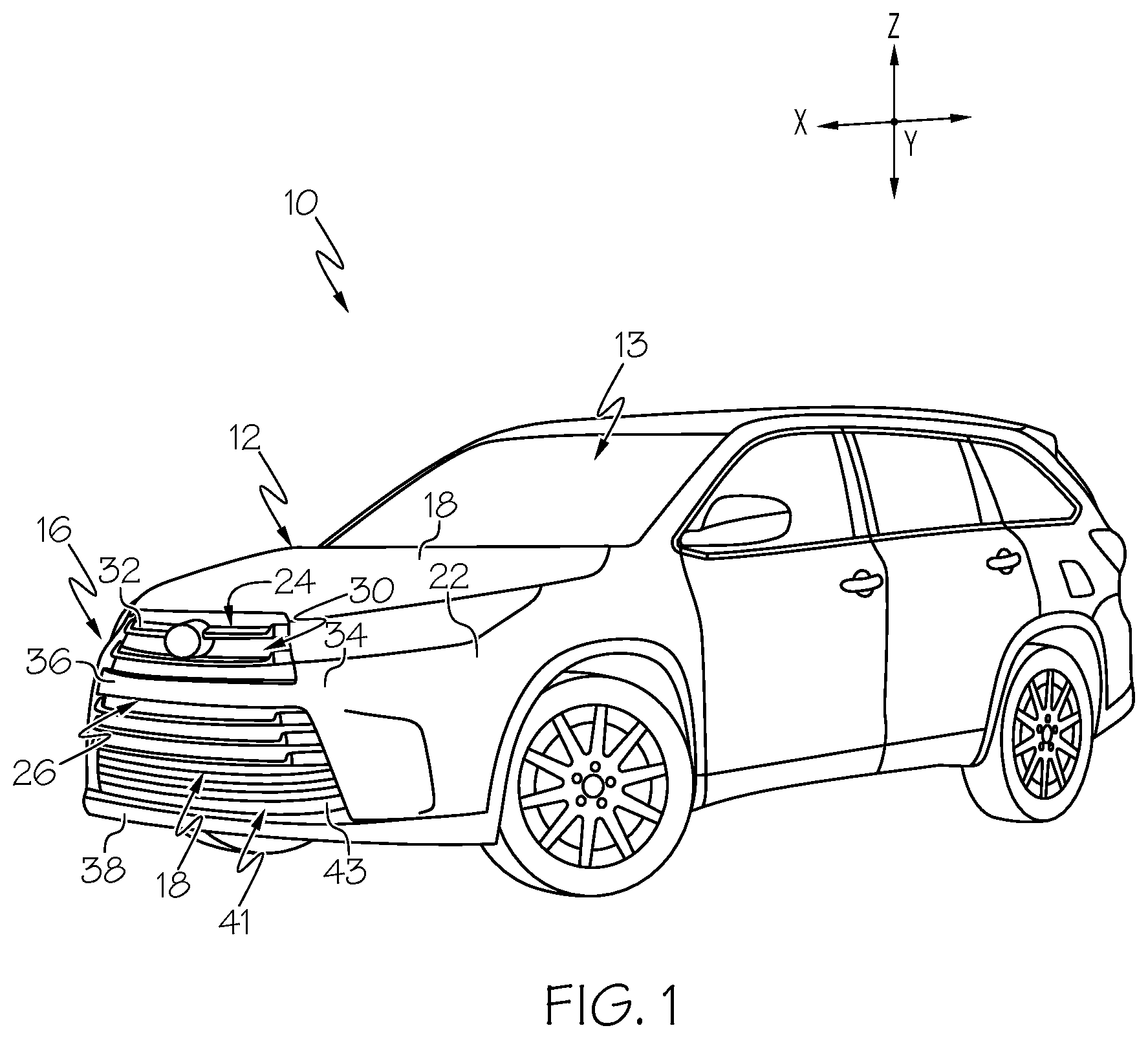 Patent US12479397 — Grille shutters with active upper load path and vehicles including same — Figure 1