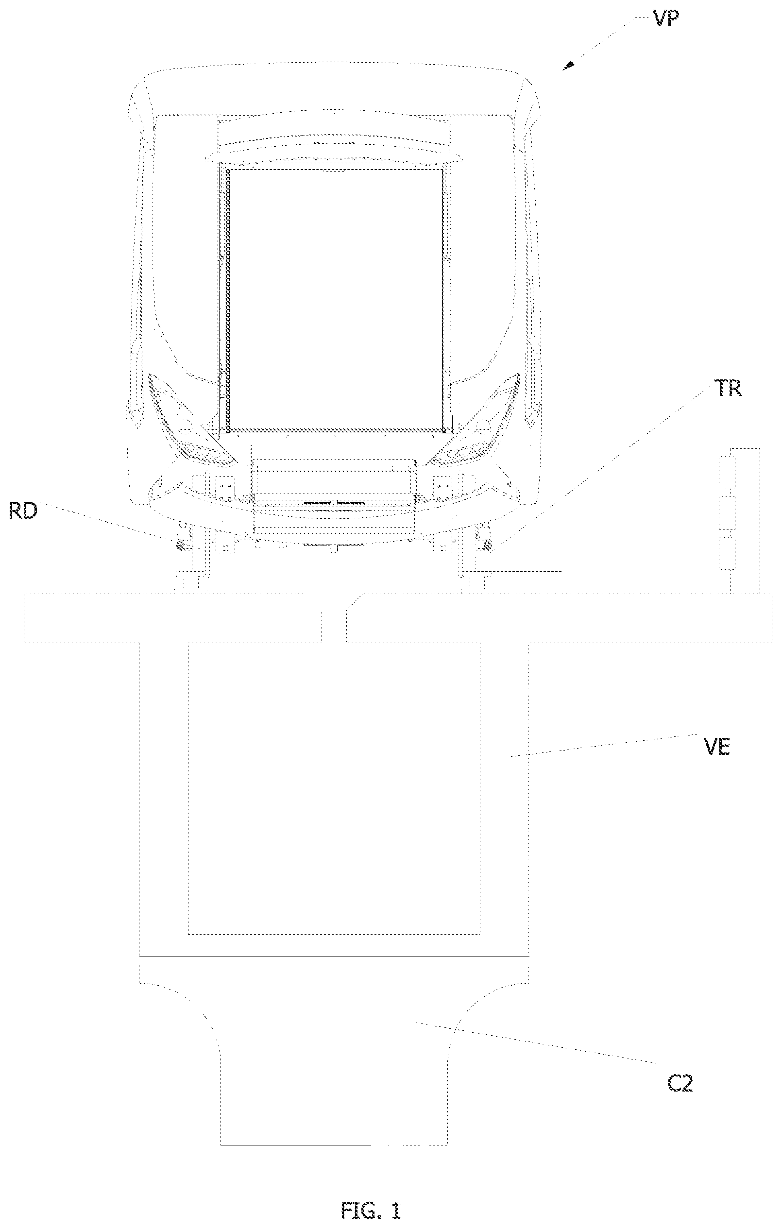 Patent US12479479 — Emergency front door for pneumatically-propelled vehicles on an elevated track — Figure 1