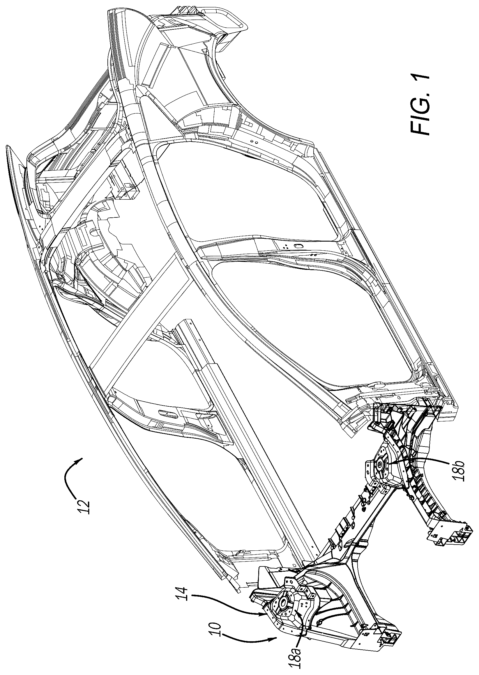 Patent US12479513 — Vehicle structural assembly having strut caps — Figure 1