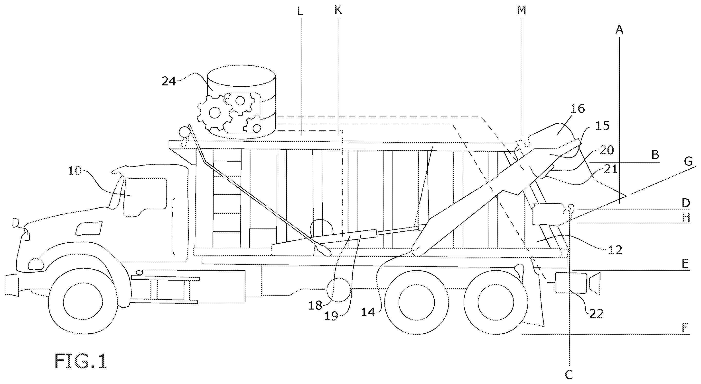 Patent US12479657 — System and device for automation and safety for a vehicle or trailer with lift arms — Figure 1