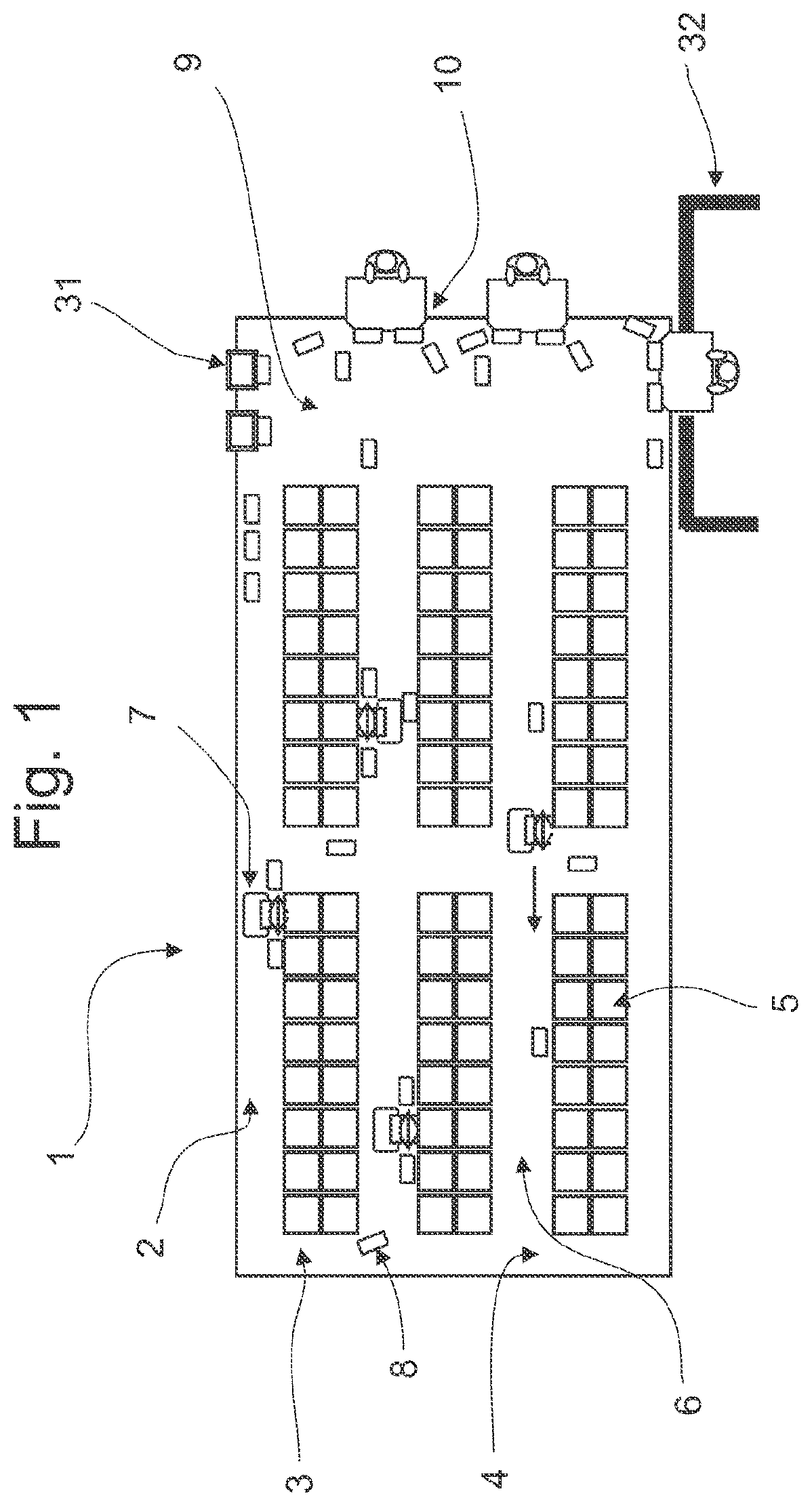 Patent US12479658 — Goods-storage and order-fulfillment system — Figure 1