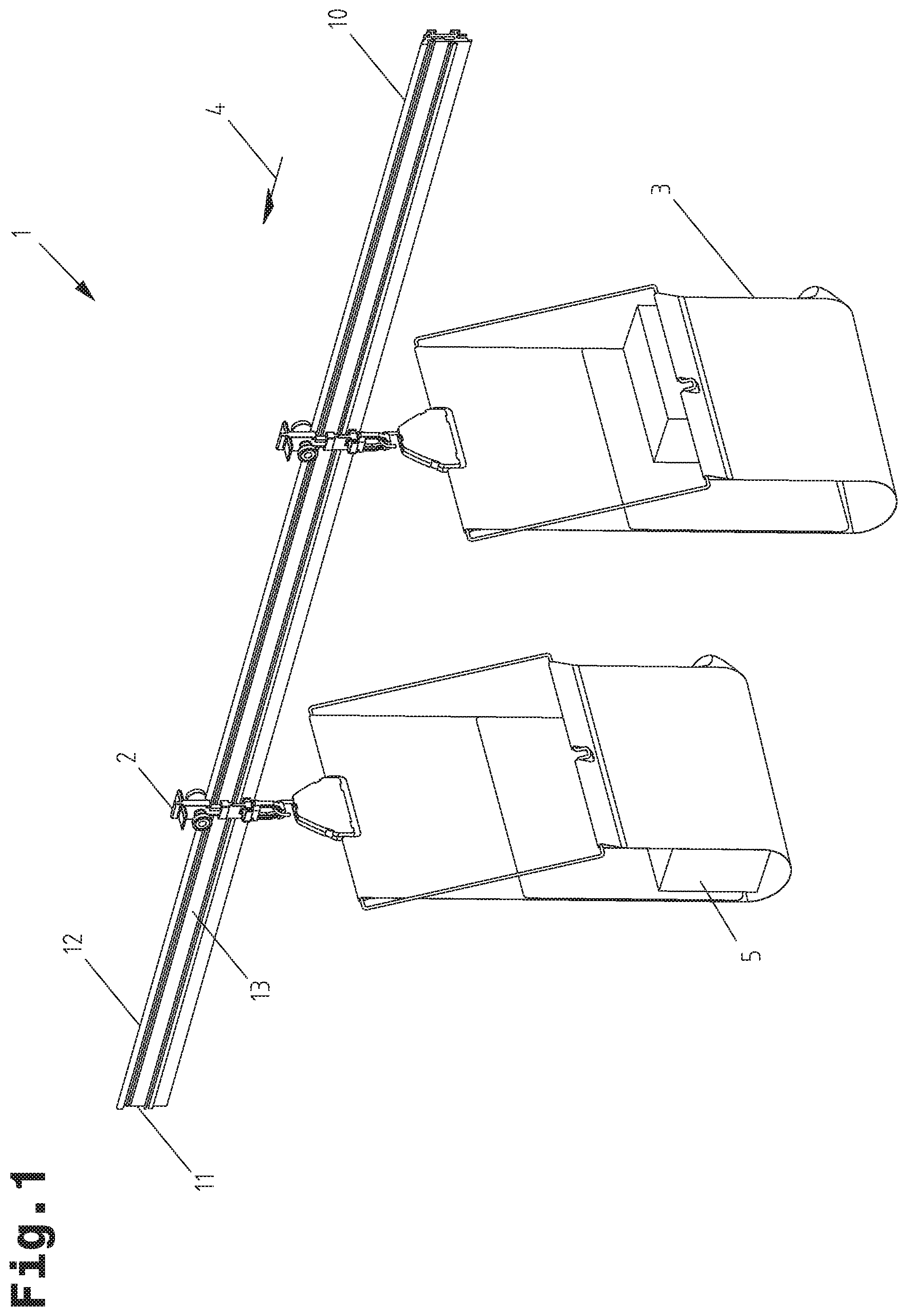 Patent US12479666 — Transport carrier system and overhead conveyor device comprising transport carriers for transporting suspended goods — Figure 1
