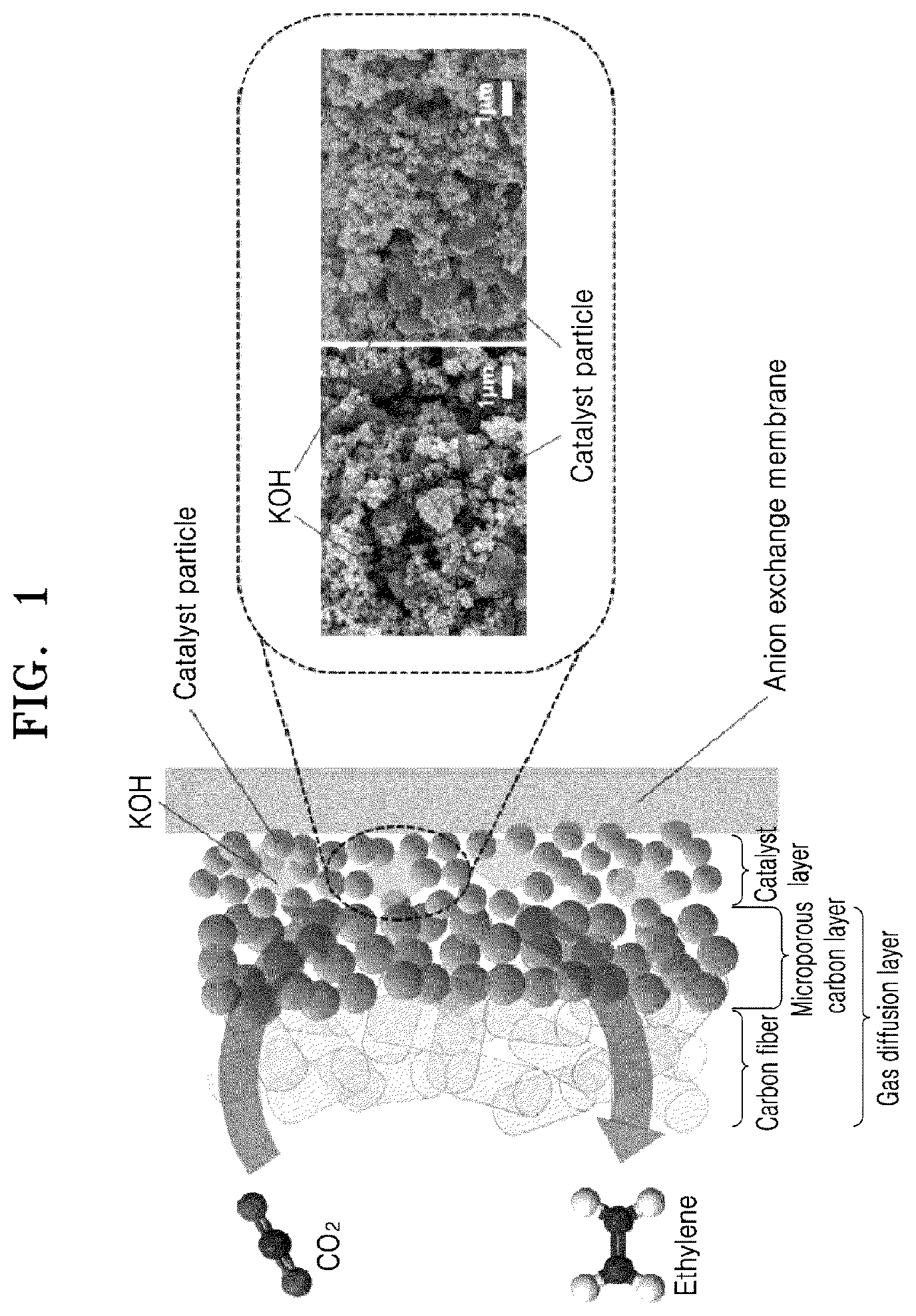 Patent US12480218 — Basic electrocatalyst for carbon dioxide reduction and ethylene production, electrode and apparatus each including the same, and method of manufacturing the electrode — Figure 1