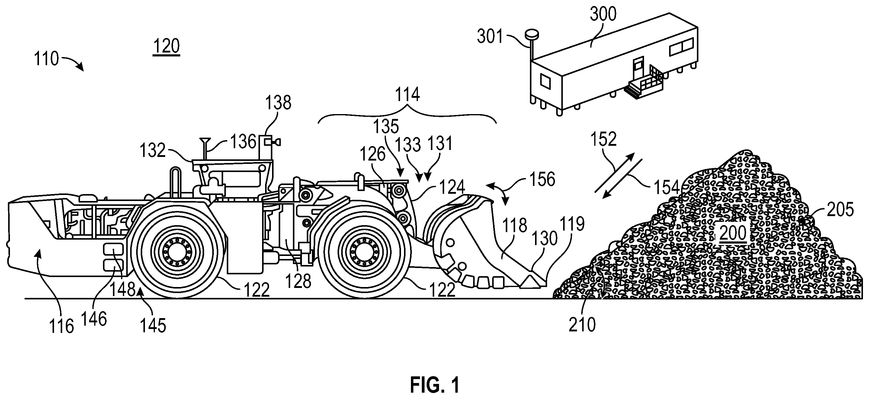 Patent US12480285 — Repose-optimized material stockpiling tool path — Figure 1