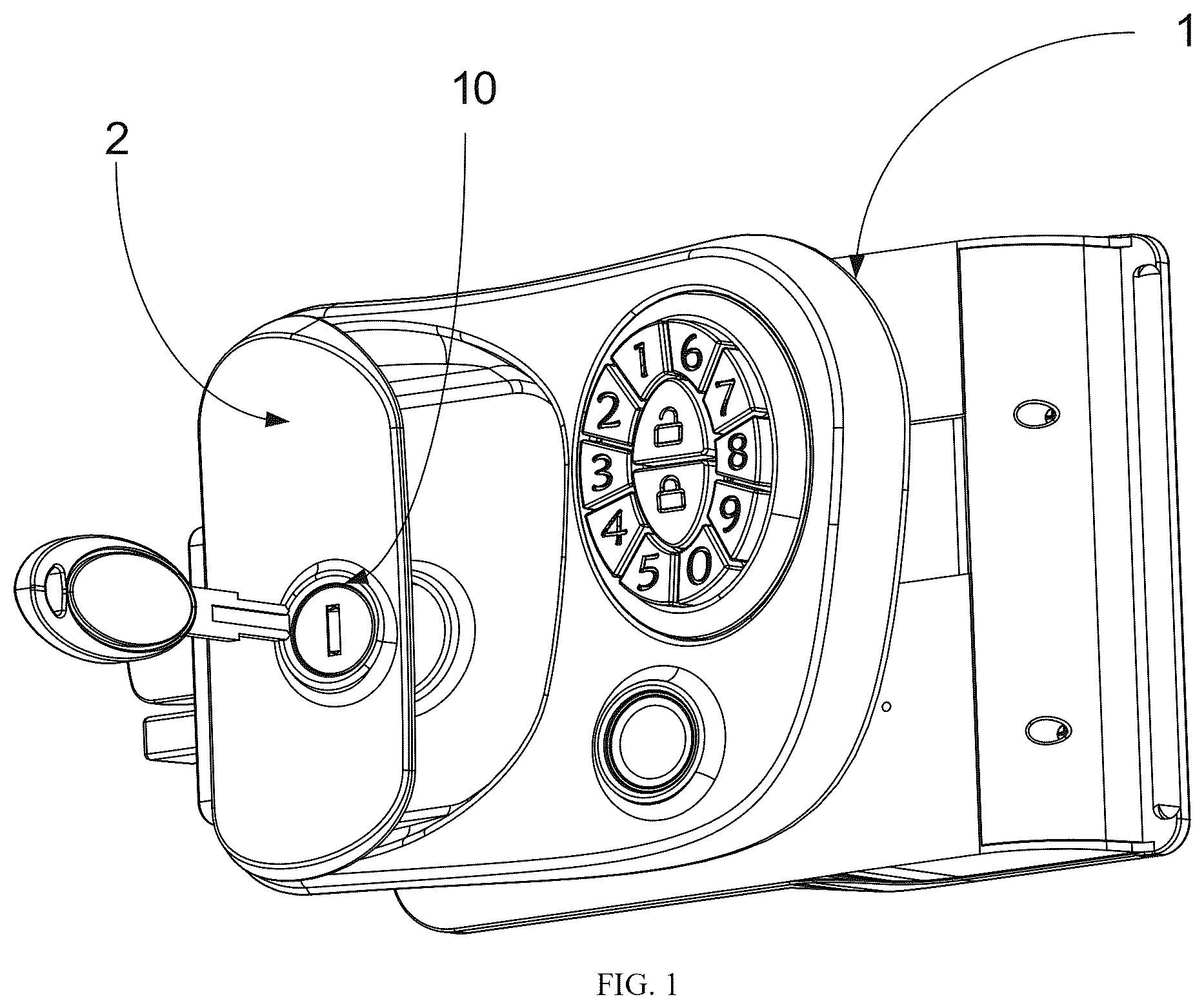 Patent US12480330 — Door lock of recreational vehicle with locking tongue and safety pin that move synchronously — Figure 1