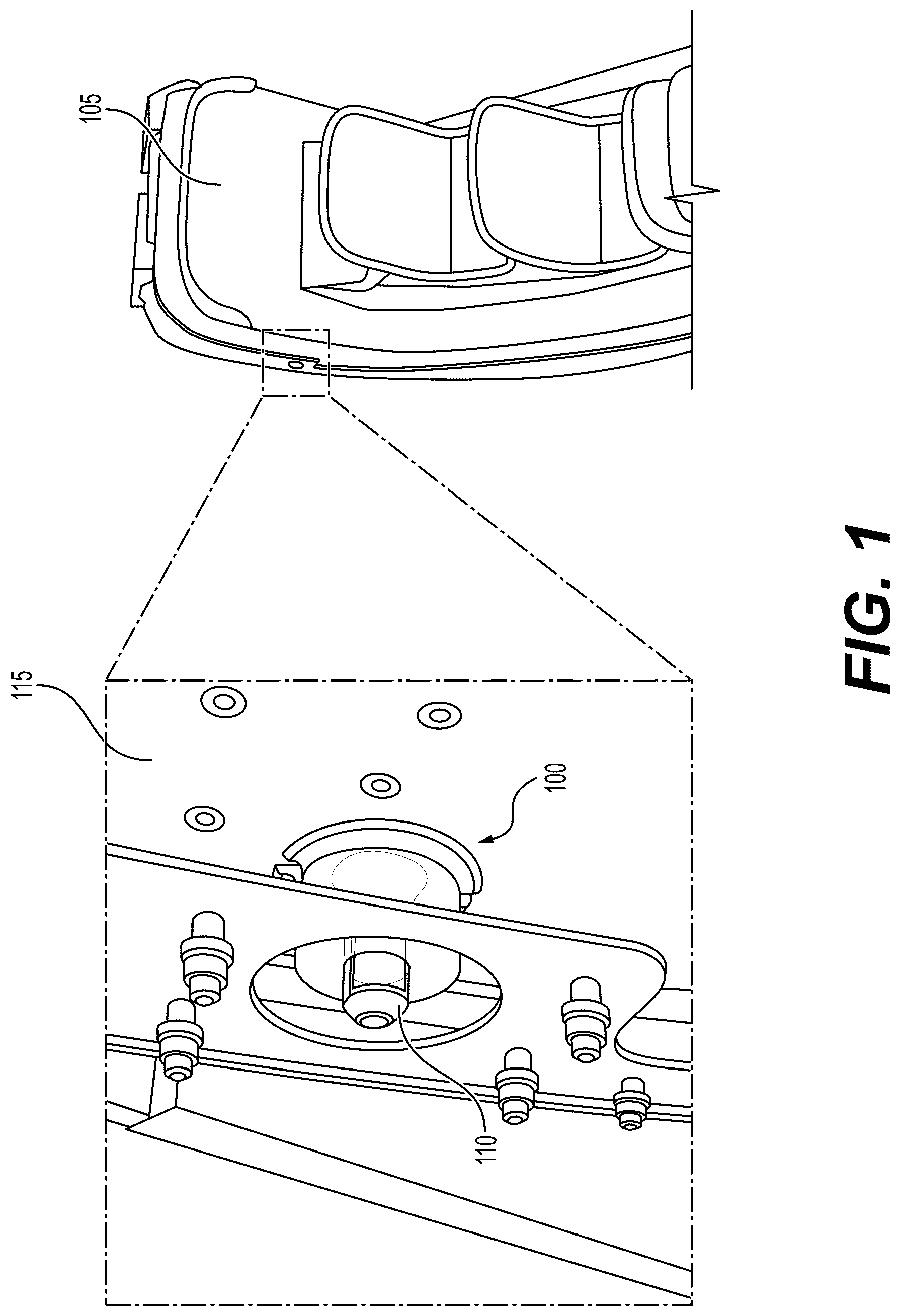 Patent US12480331 — Shear pin latch receptacle assembly for aircraft doors — Figure 1