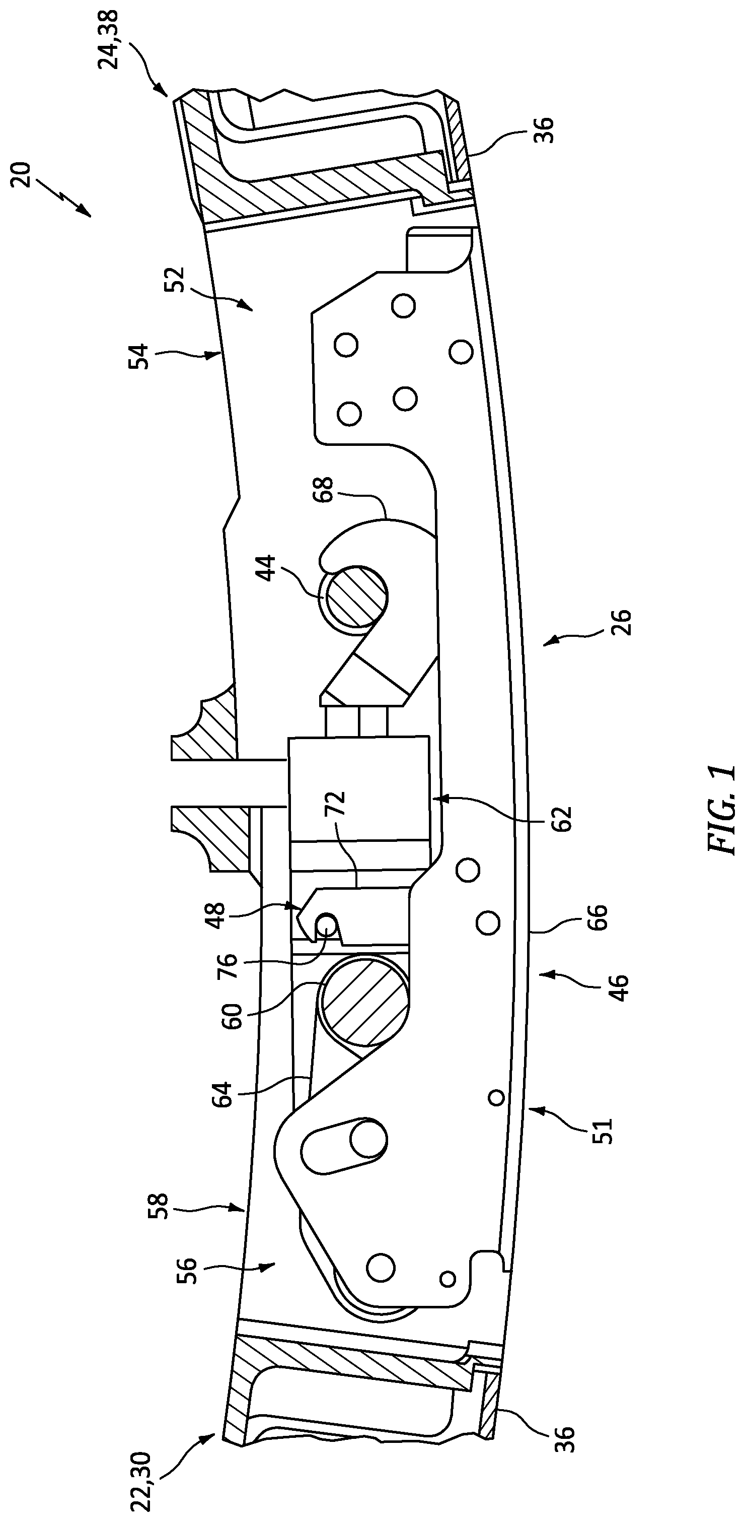 Patent US12480342 — Aircraft latch assembly with lock — Figure 1