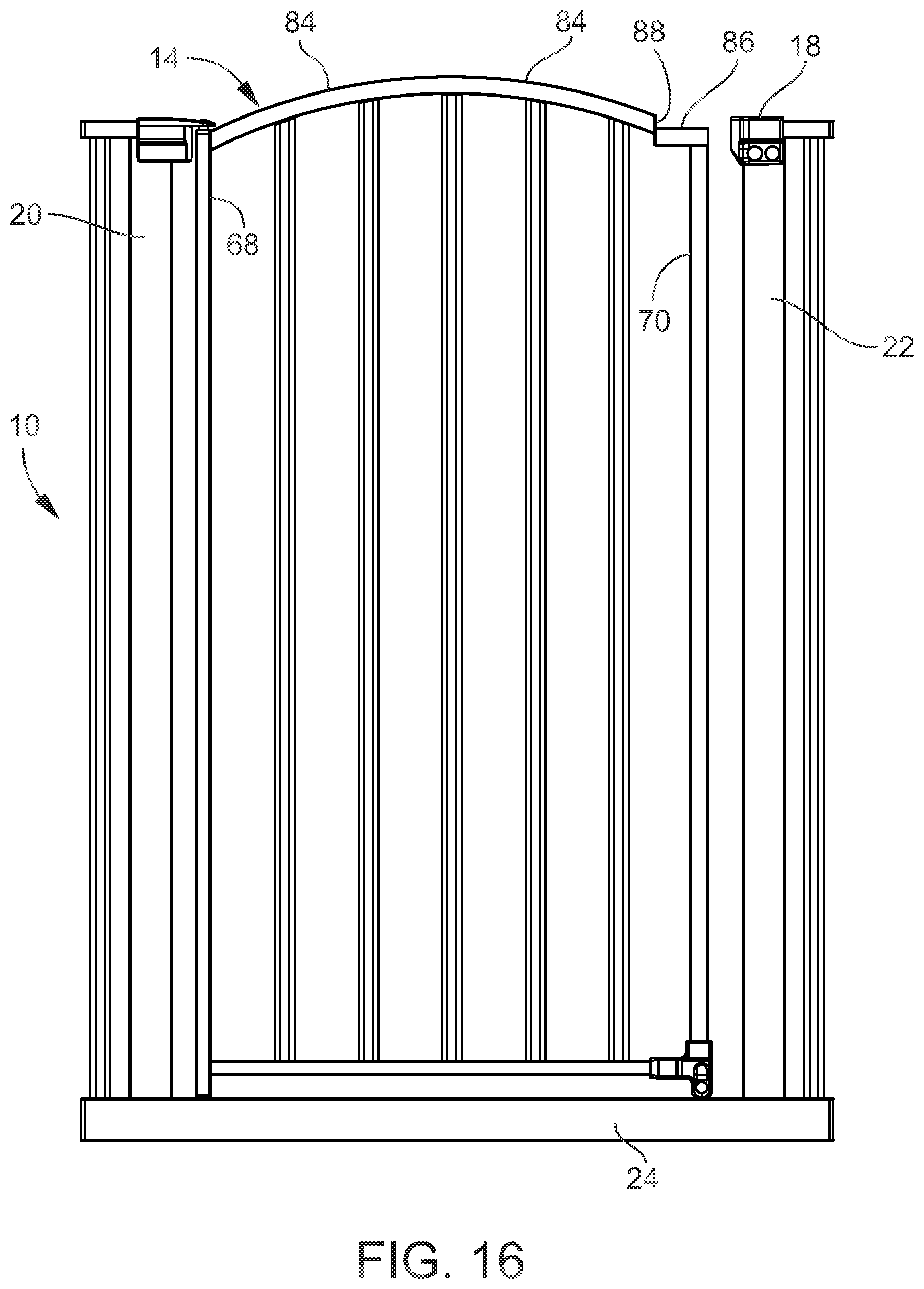 Patent US12480361 Figure 16 – Gated barrier with one hand latch apparatus