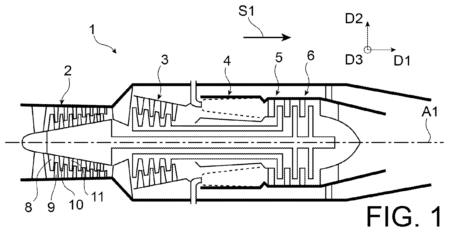 Patent US12480410 — Damping device for a rotor wheel of an aircraft turbine engine, rotor wheel for an aircraft turbine engine, turbine engine for an aircraft, and method for manufacturing a damping device — Figure 1