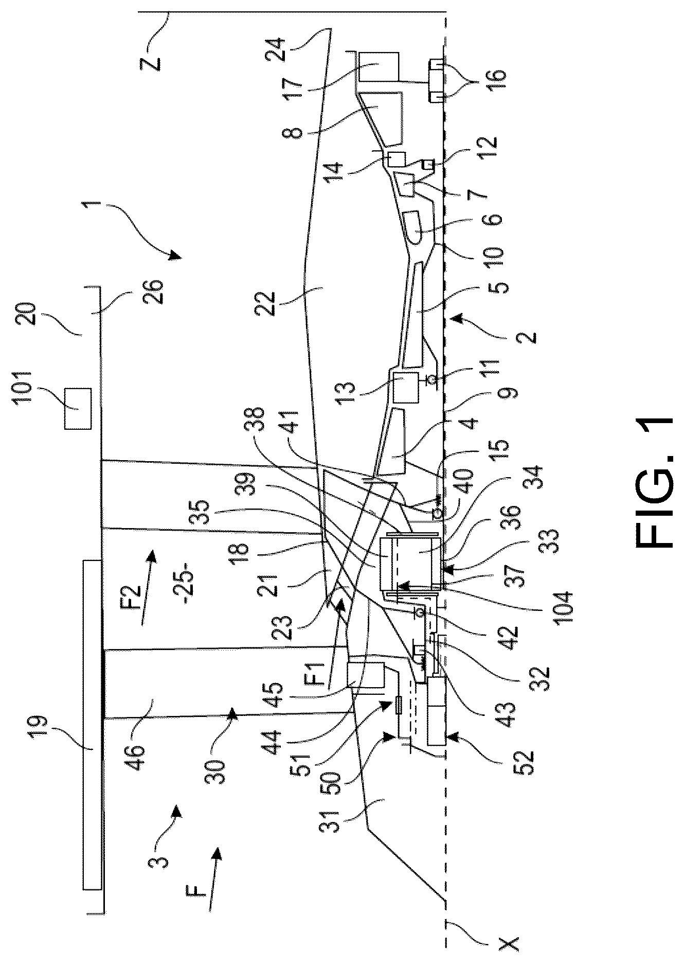 Patent US12480427 — Turbomachine module equipped with variable pitch vanes and an annular interface shroud — Figure 1